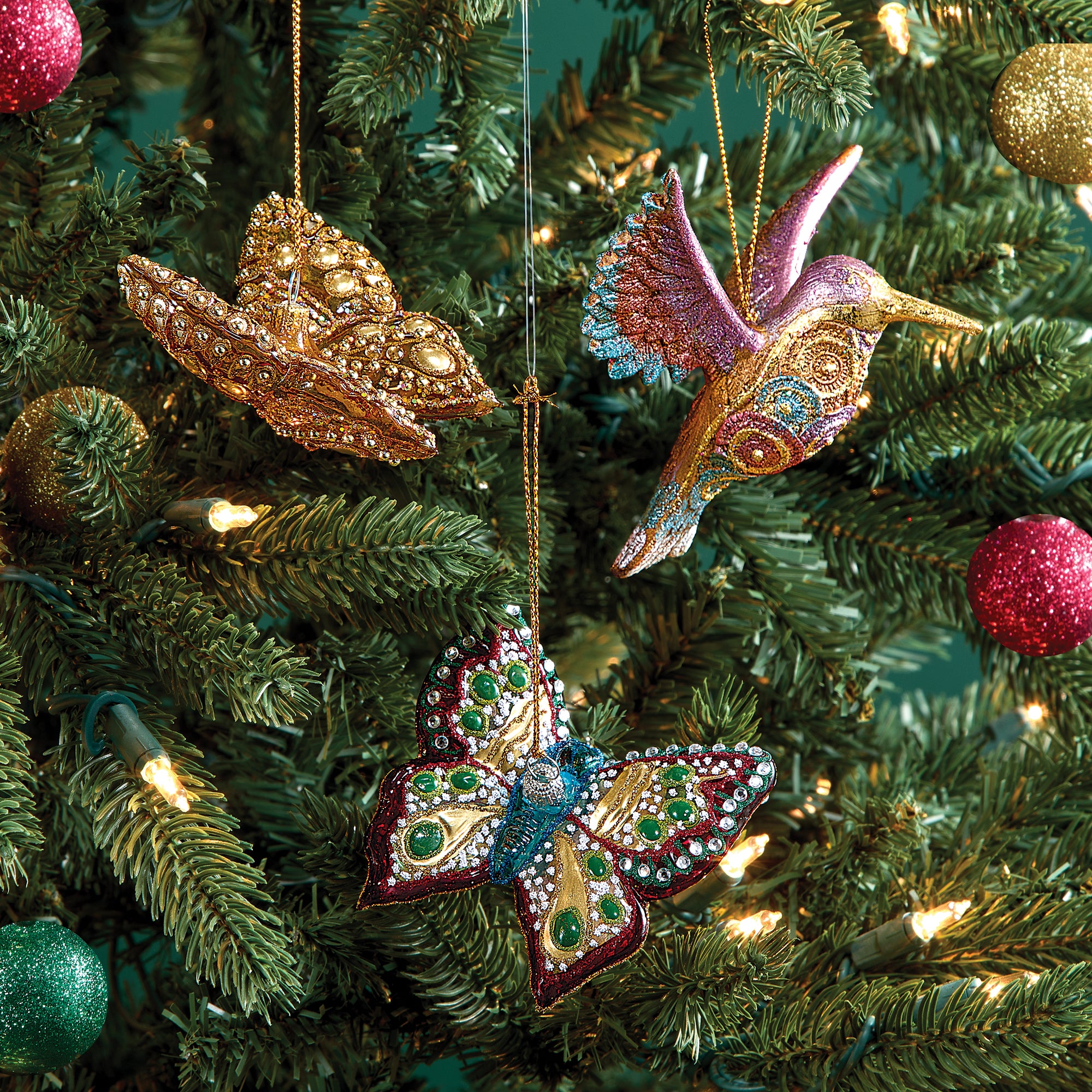 Hand-Painted Glittering Swirls Hummingbird Ornament
