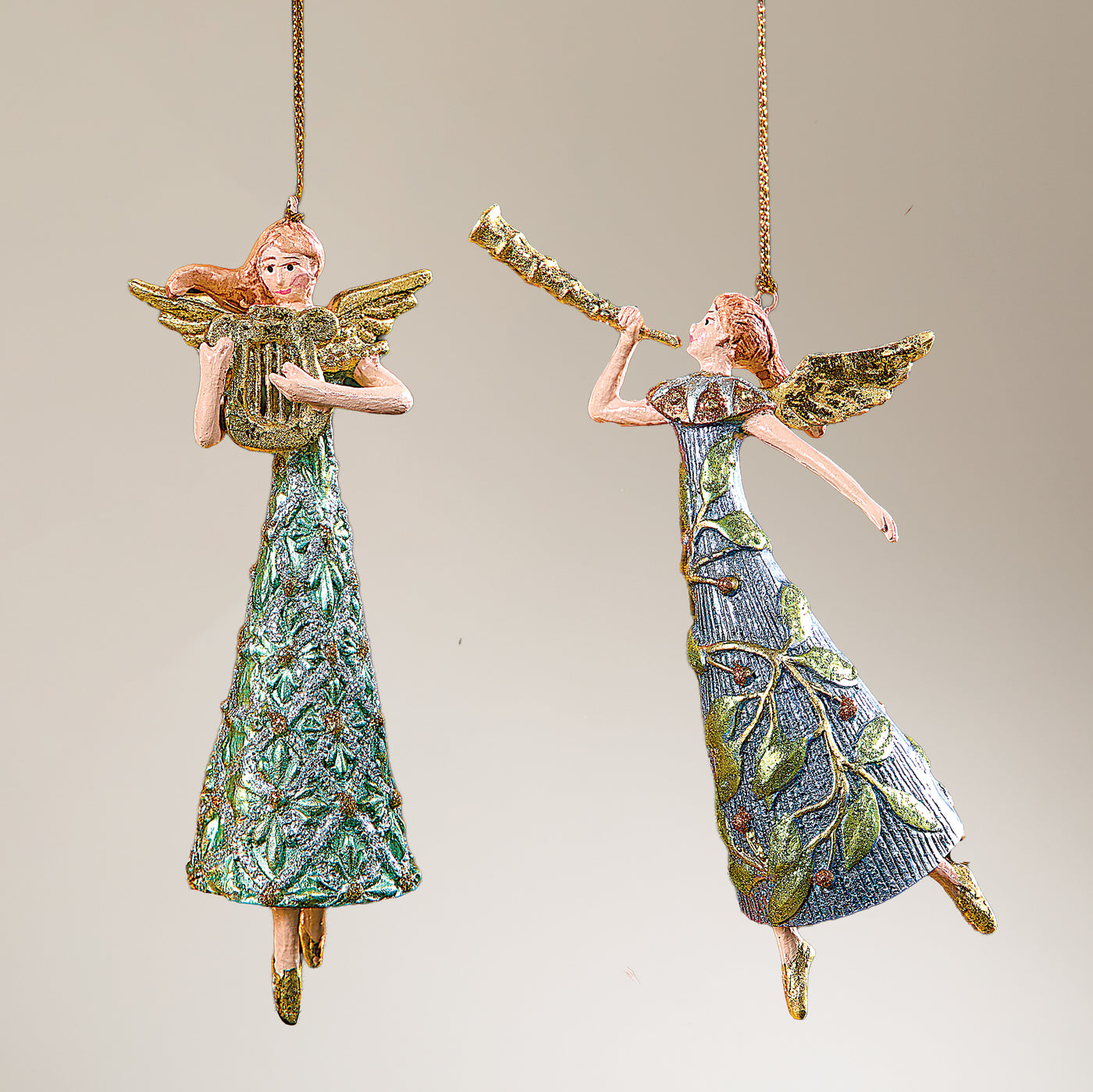 Hand-Painted Orchestral Angel Ornaments Set of 2