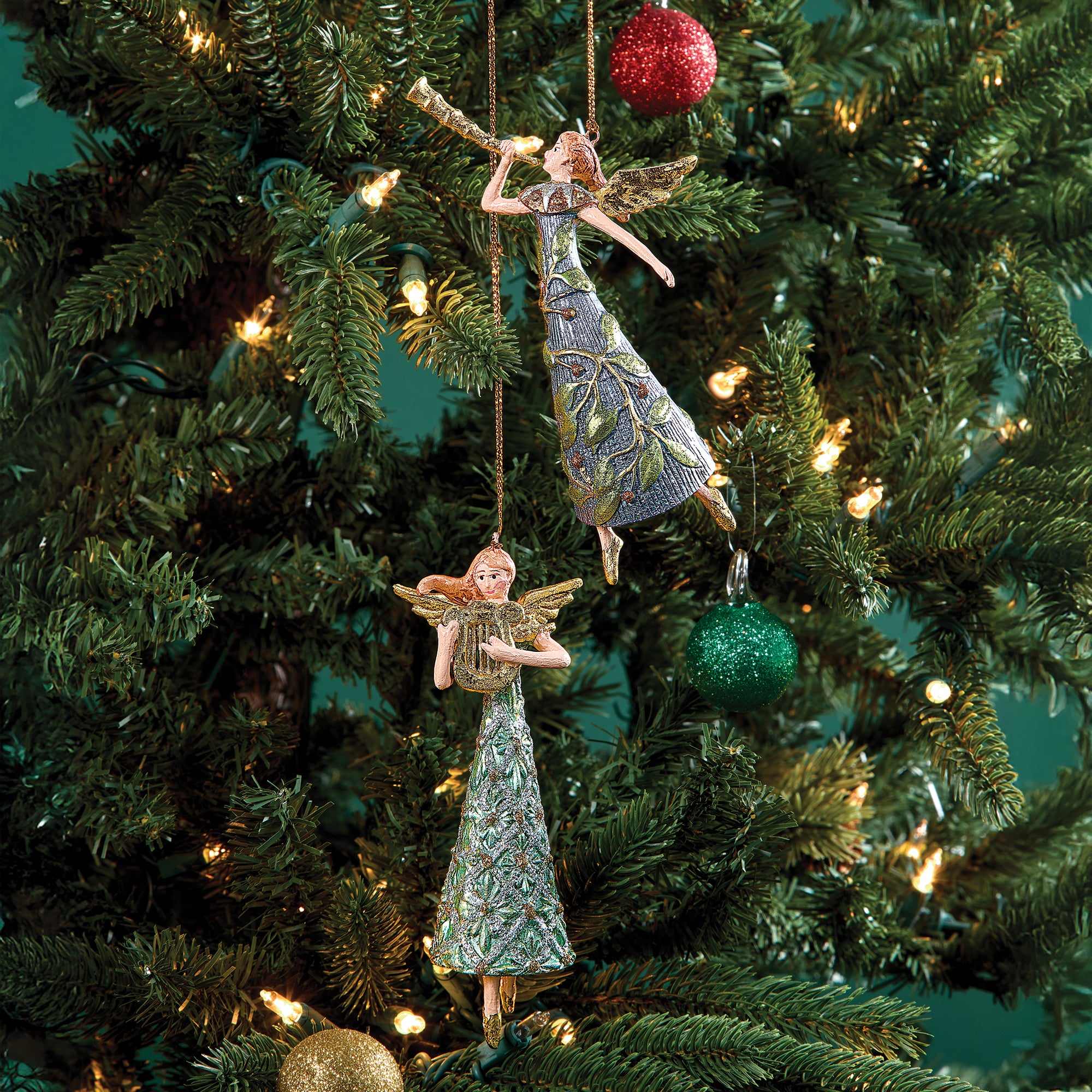 Hand-Painted Orchestral Angel Ornaments Set of 2