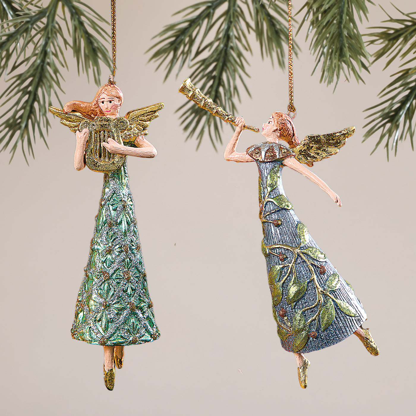 Hand-Painted Orchestral Angel Ornaments Set of 2