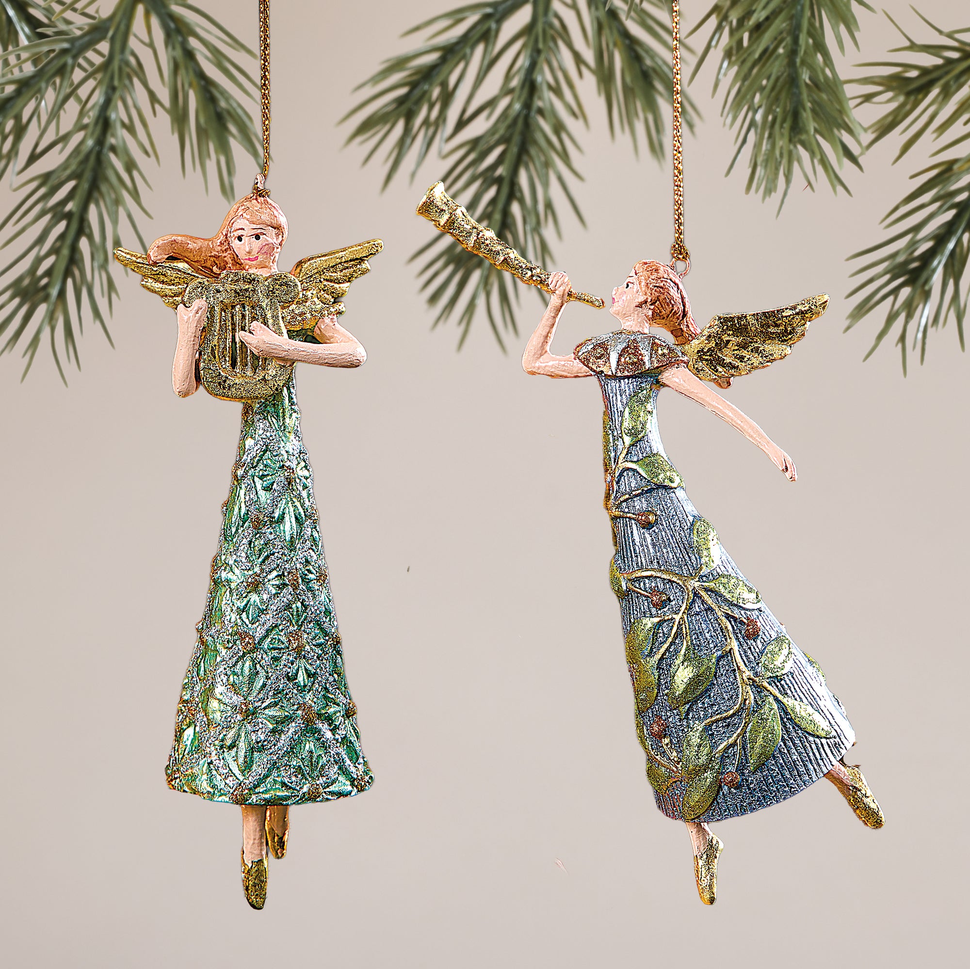 Hand-Painted Orchestral Angel Ornaments Set of 2