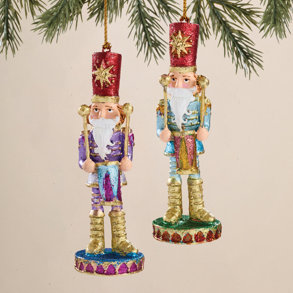 Hand-Painted Nutcracker Drummer Ornaments, Set of 2 (Preorder)