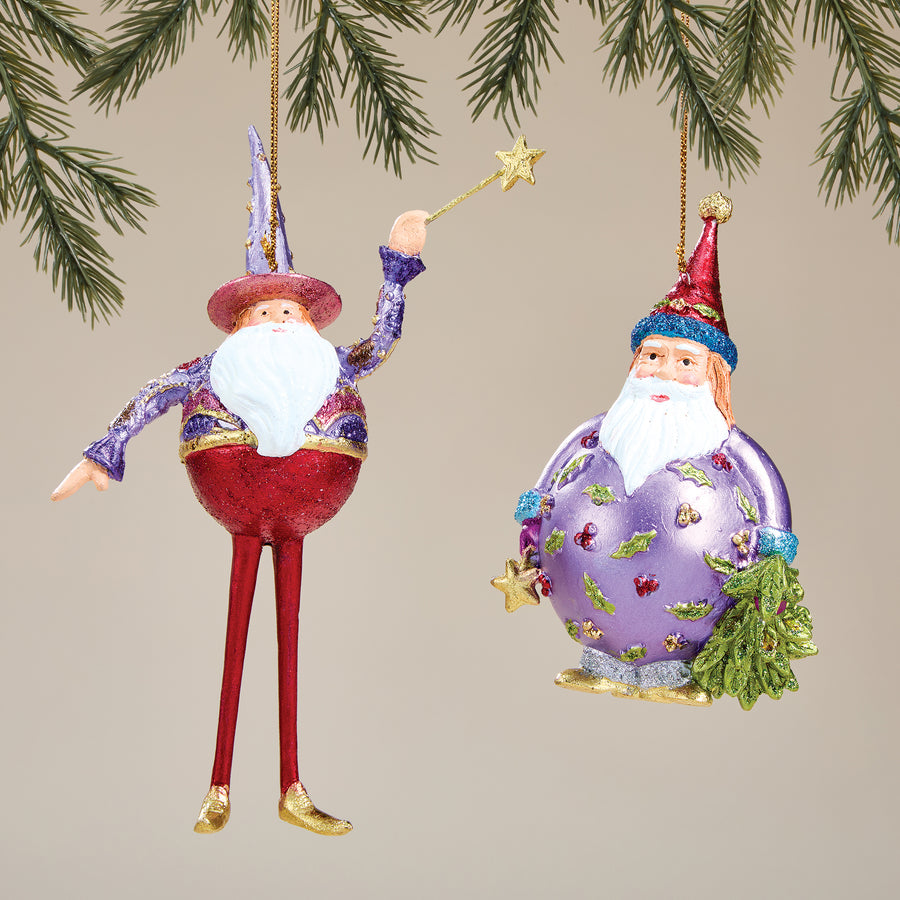 Hand-Painted Purple Santa Ornaments, Set of 2 (Preorder)