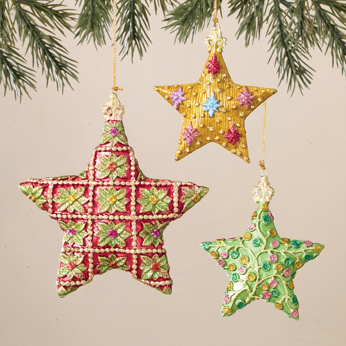 Hand-Painted Multicolored Star Ornaments, Set of 3 (Preorder)