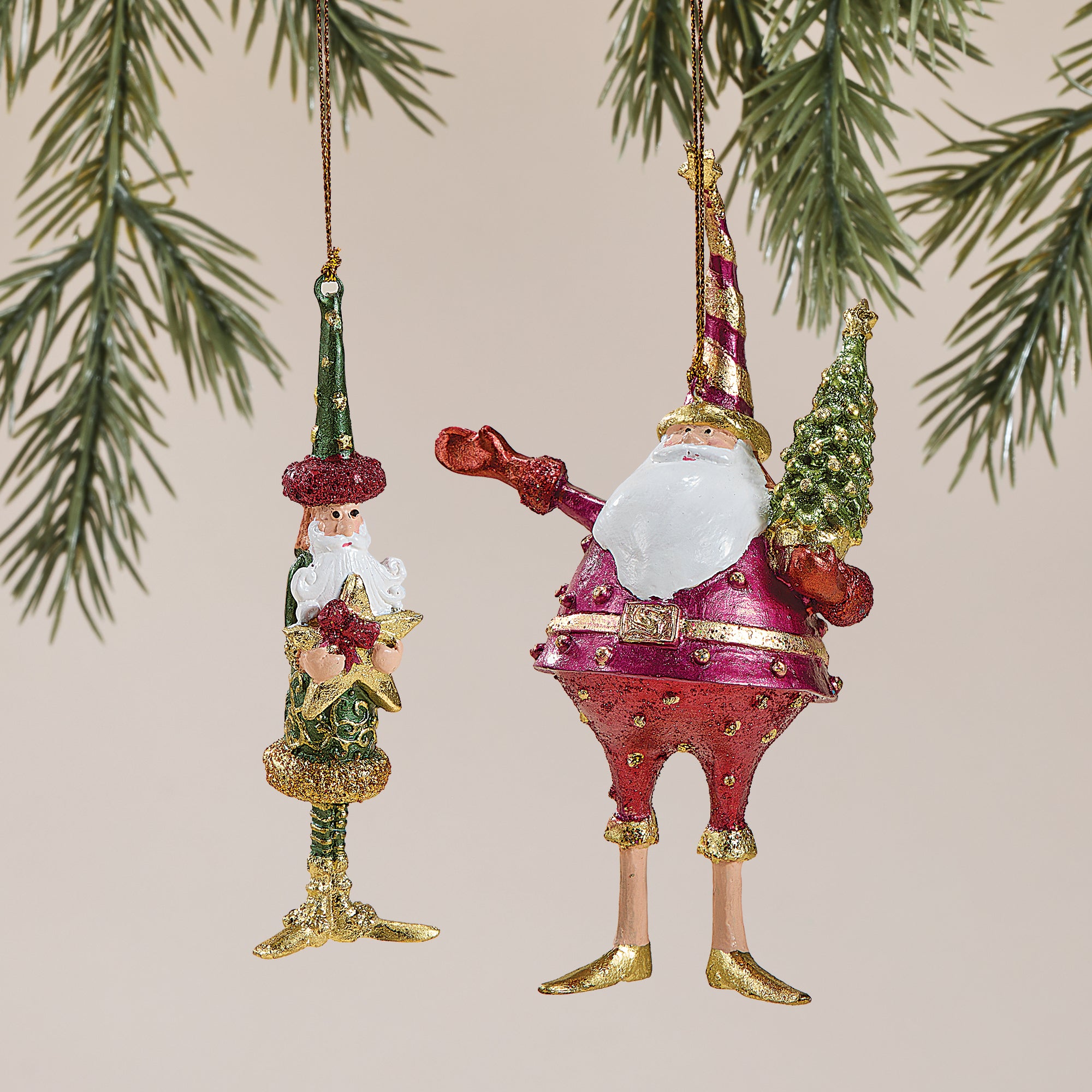 Hand-Painted Merry Santa Ornaments Set of 2