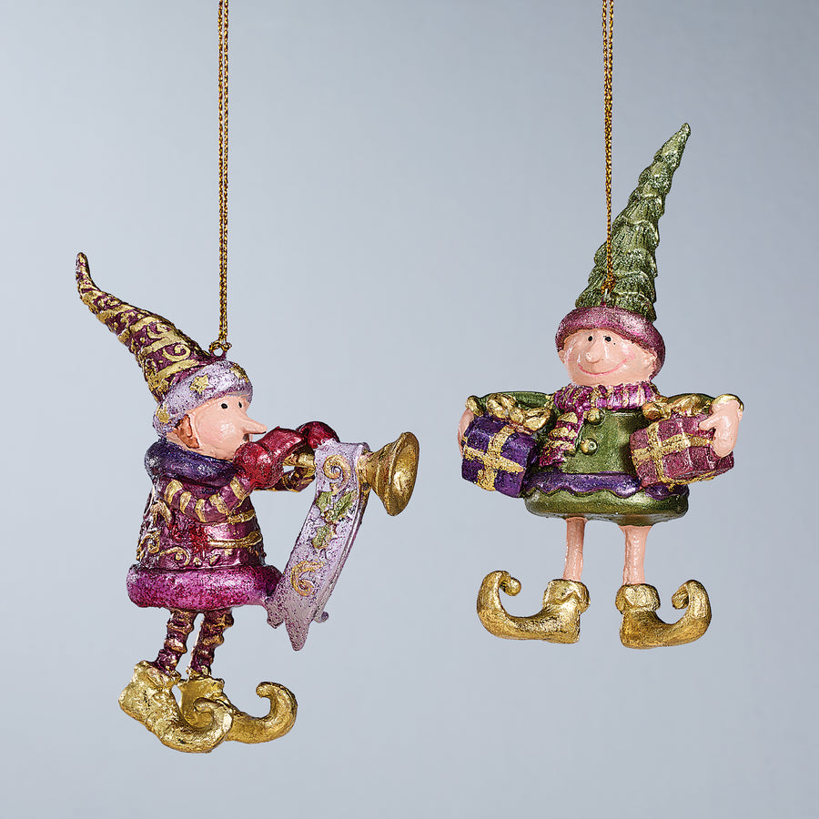 Hand-Painted Christmas Elf Ornaments Set of 2