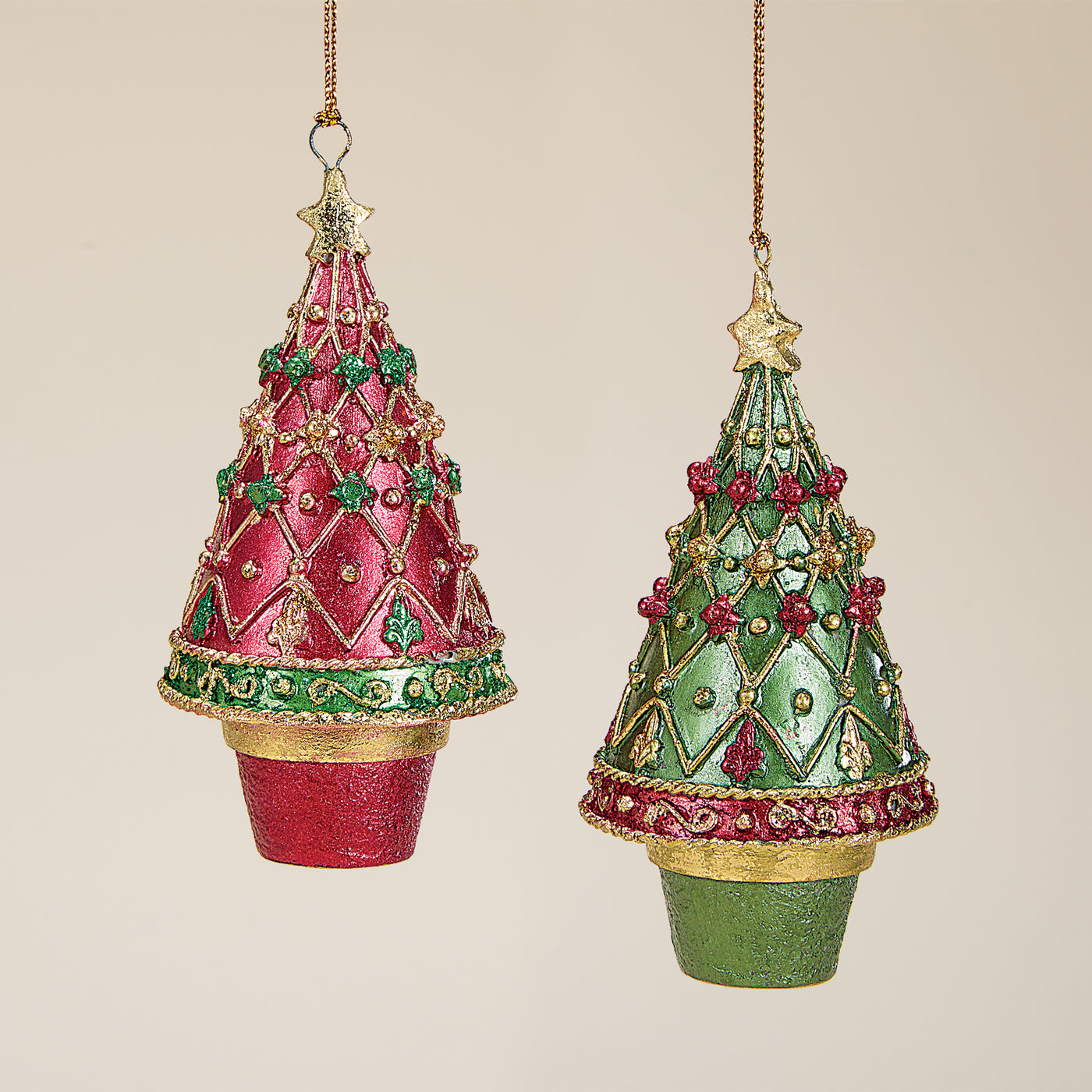 Hand-Painted Christmas Tree Ornaments Set of 2