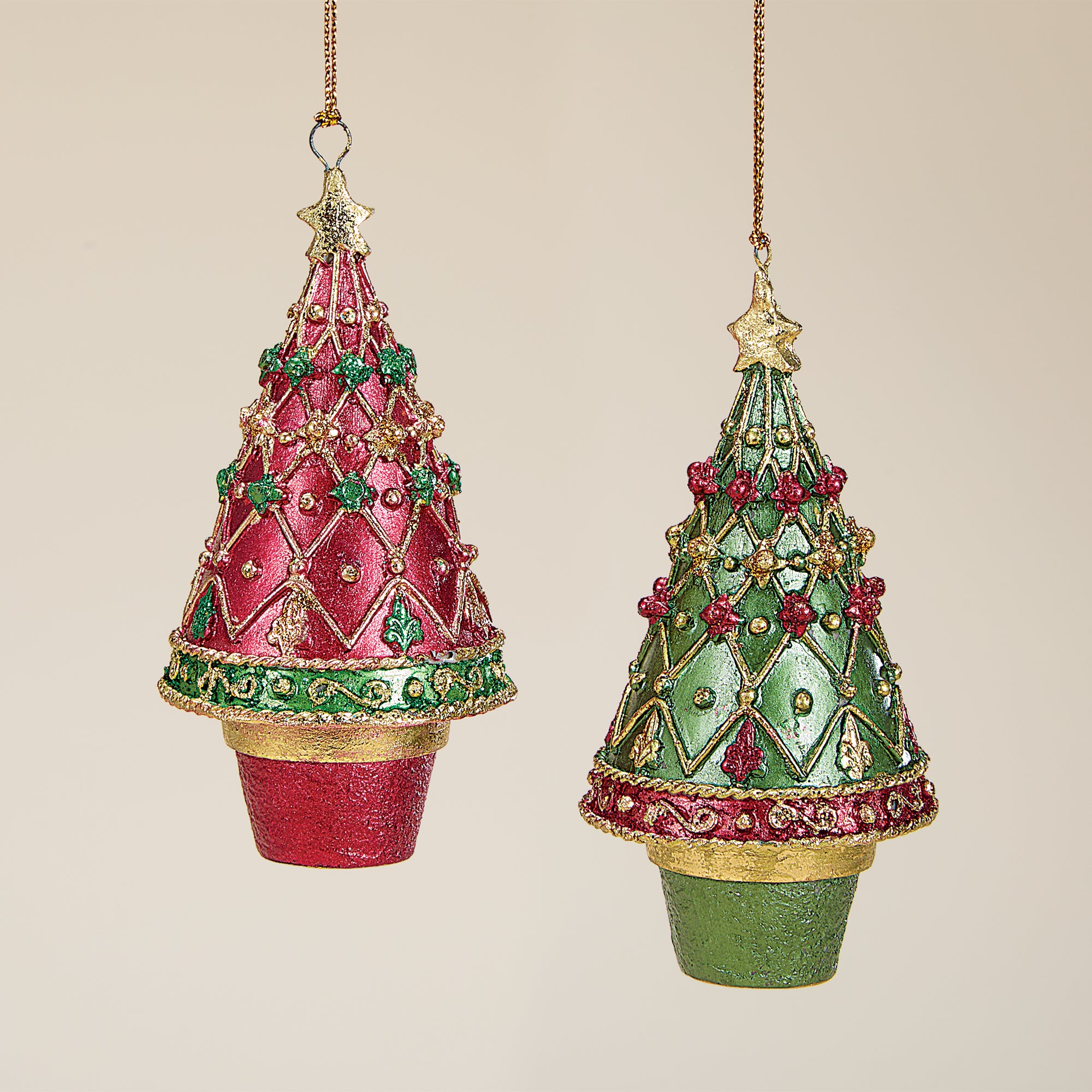 Hand-Painted Christmas Tree Ornaments Set of 2