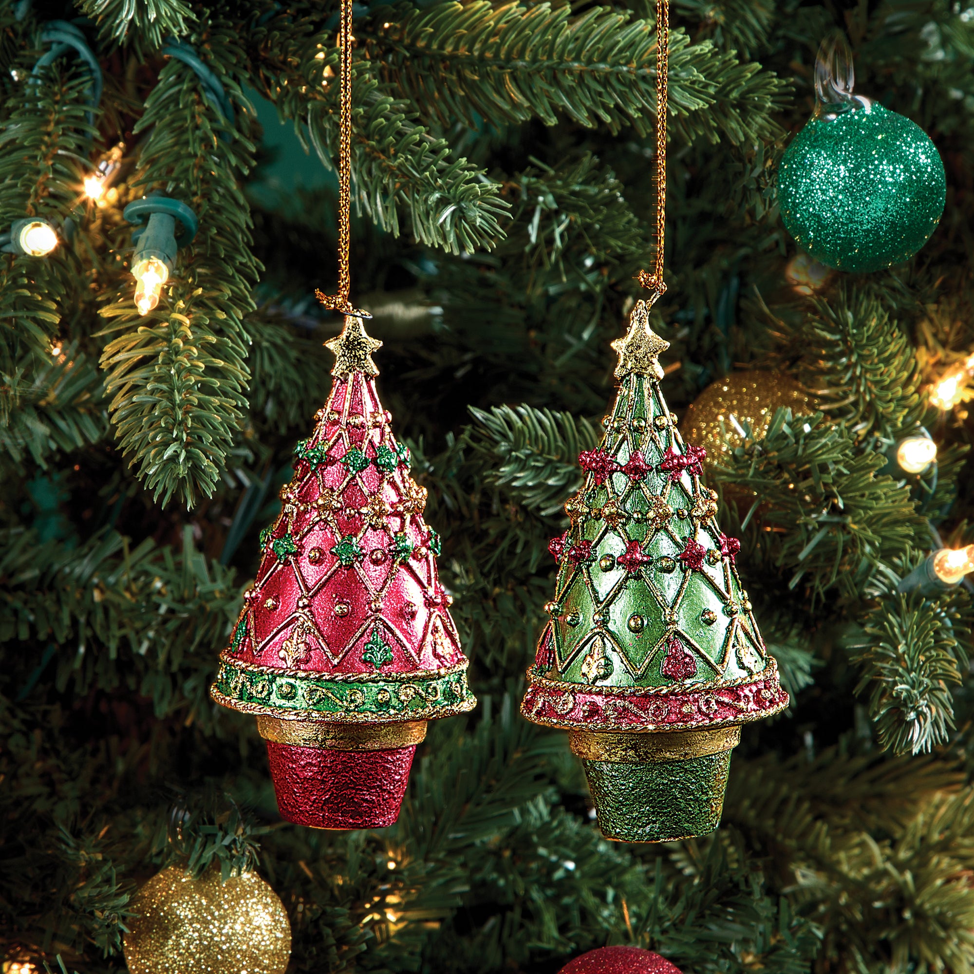 Hand-Painted Christmas Tree Ornaments Set of 2