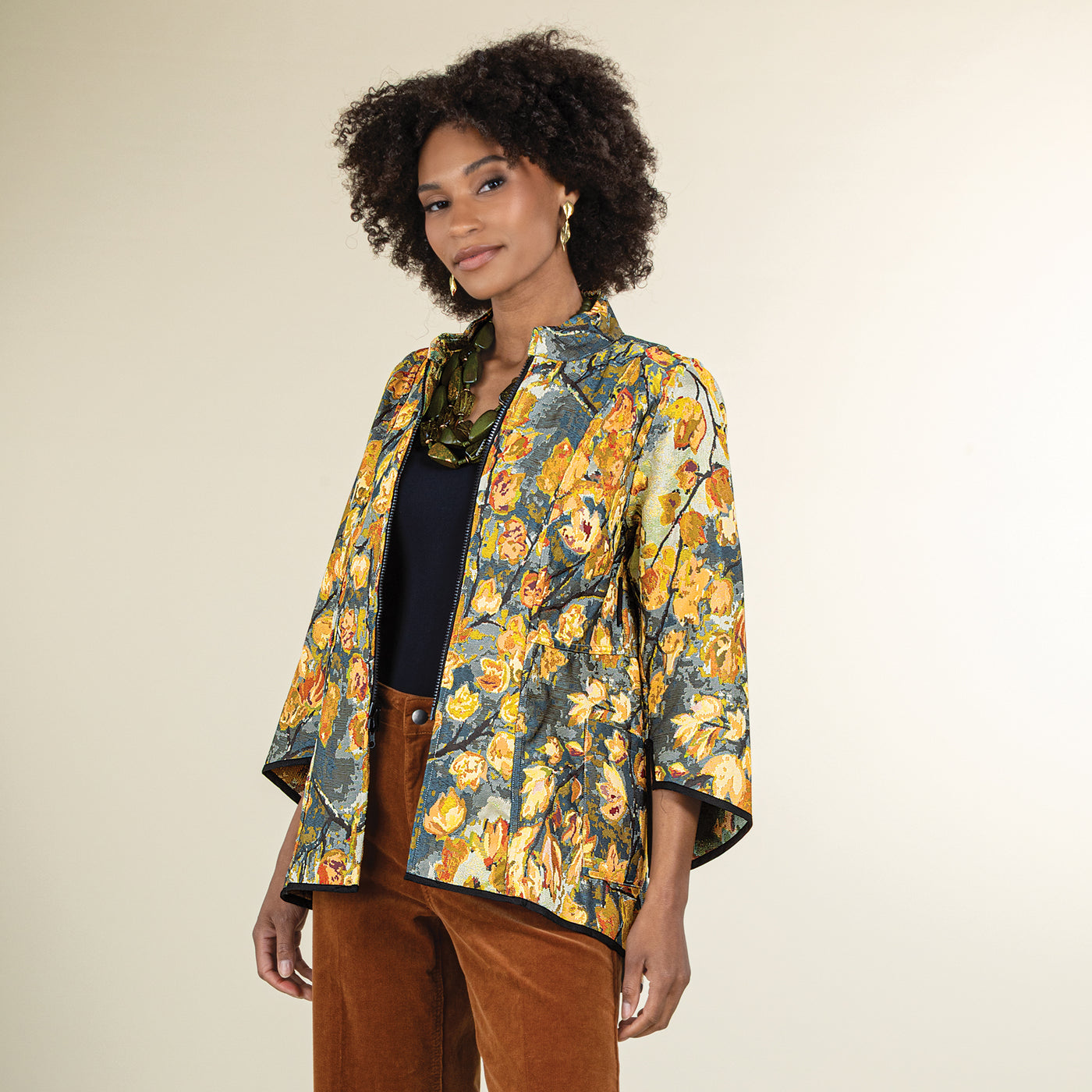 Reversible Leaf Pattern Jacket | Uno Alla Volta