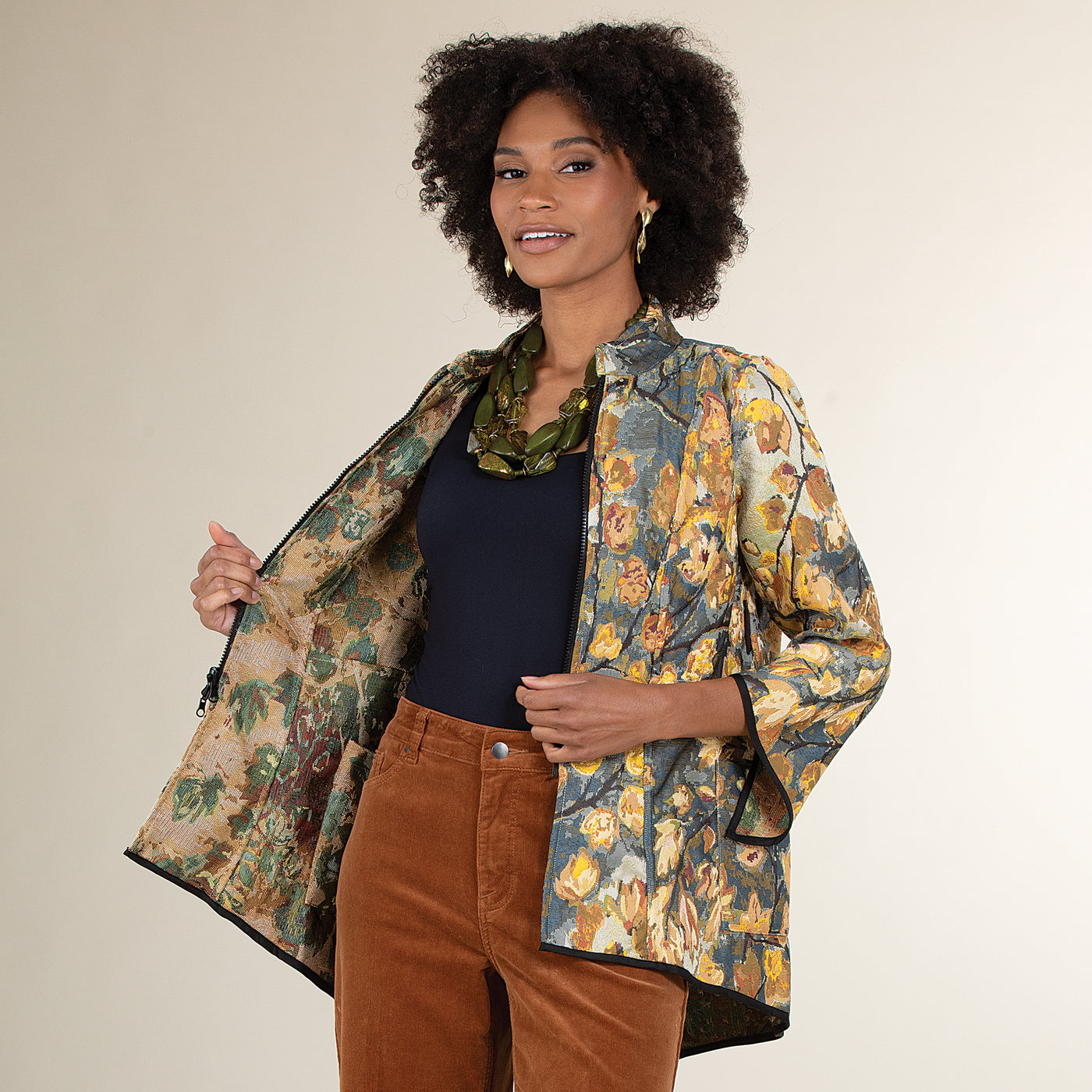 Reversible Leaf Pattern Jacket | Uno Alla Volta