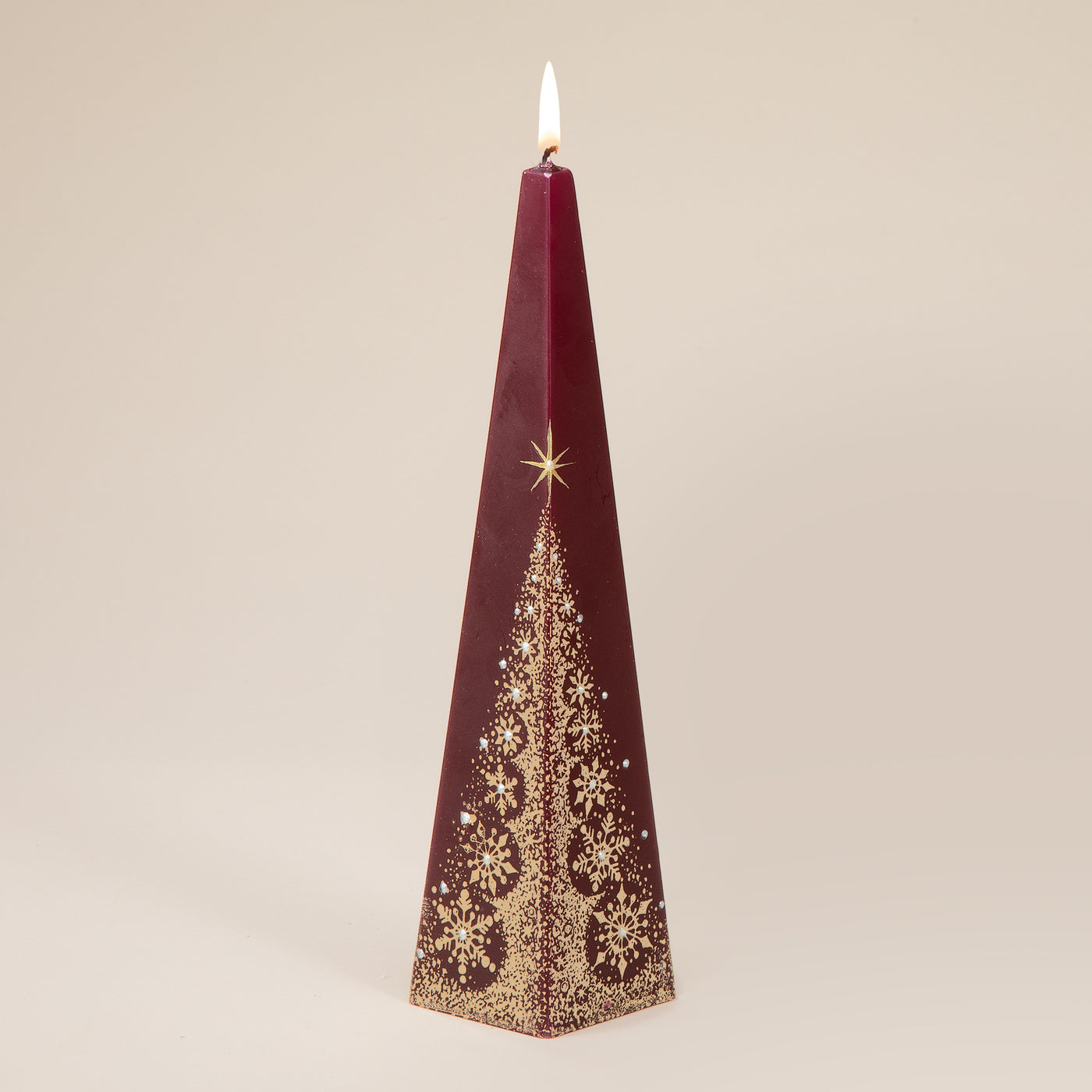 Hand-Painted Burgundy Snowflake Tree Candle