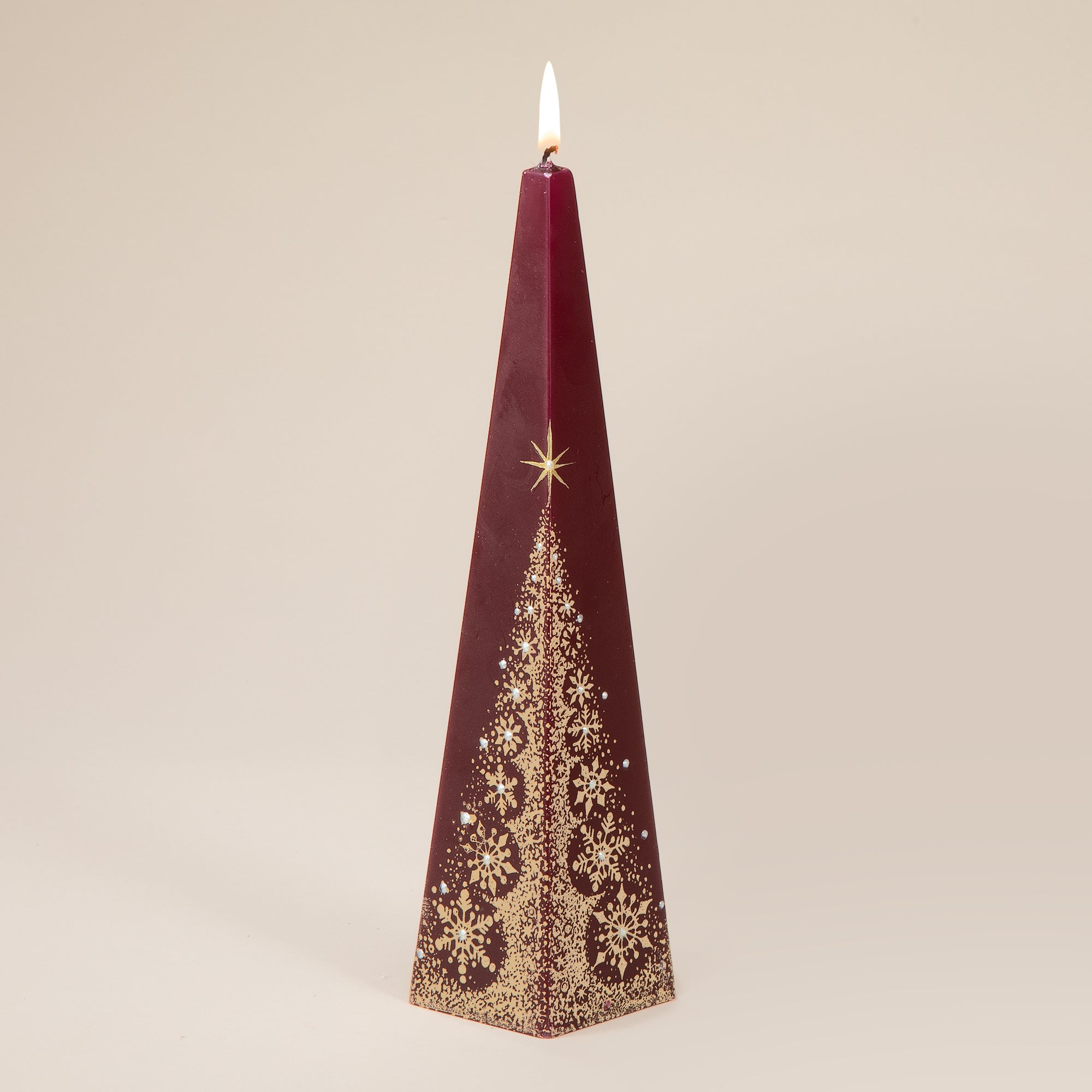 Hand-Painted Burgundy Snowflake Tree Candle