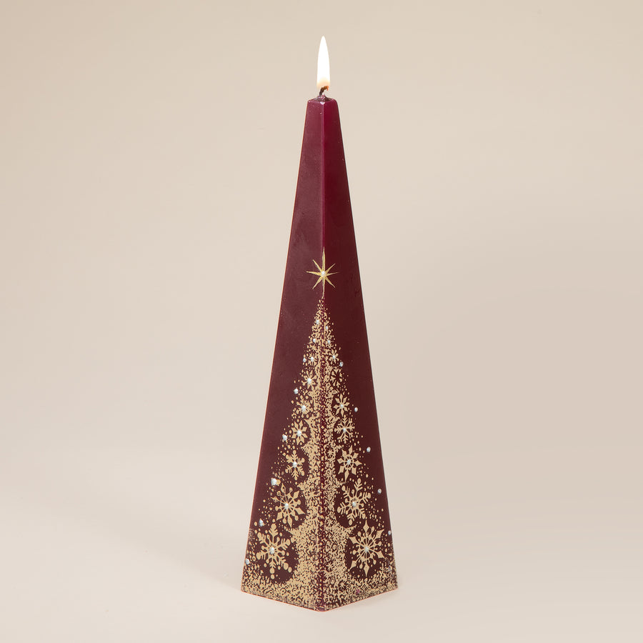 Hand-Painted Burgundy Snowflake Tree Candle