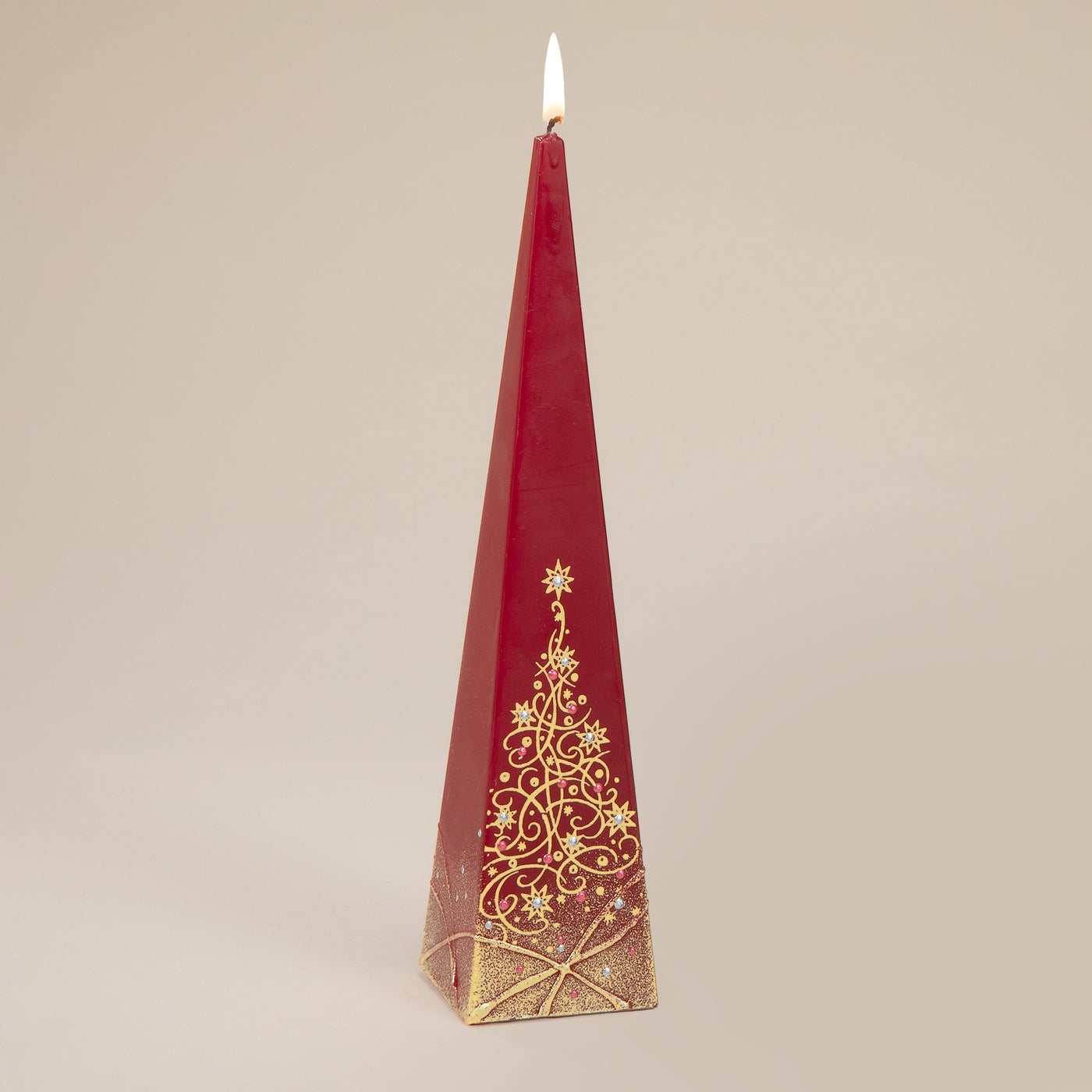 Hand-Painted Golden Twinkling Tree Candle
