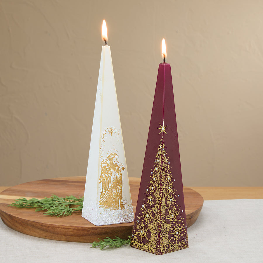 Hand-Painted Burgundy Snowflake Tree Candle