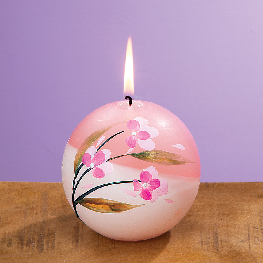 Hand-Painted Cherry Blossom Candle