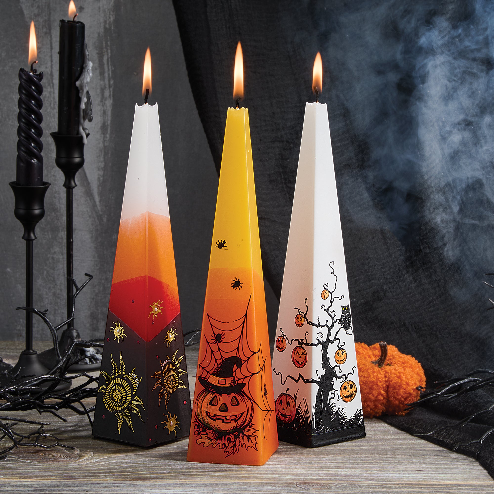 Hand-Painted Spooky Spiders Candle
