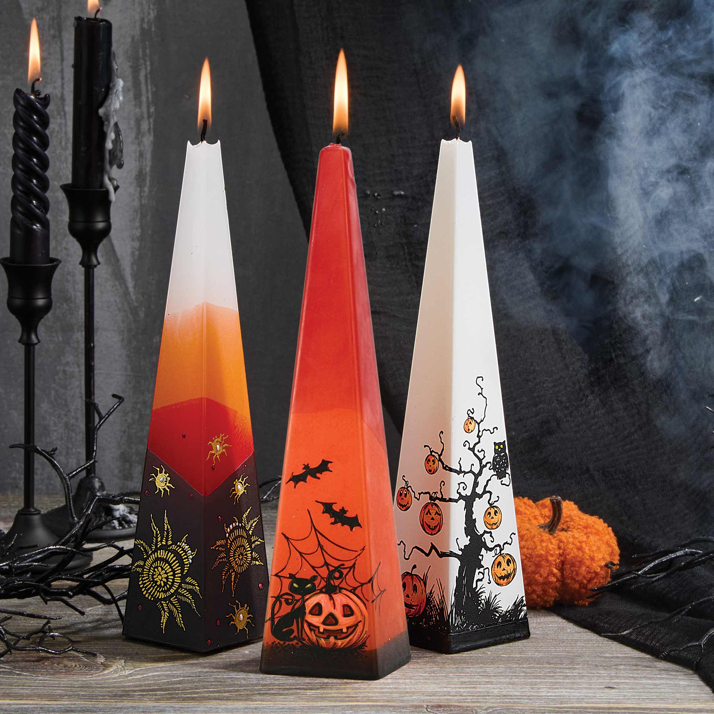 Hand-Painted Spooky Spiders Candle