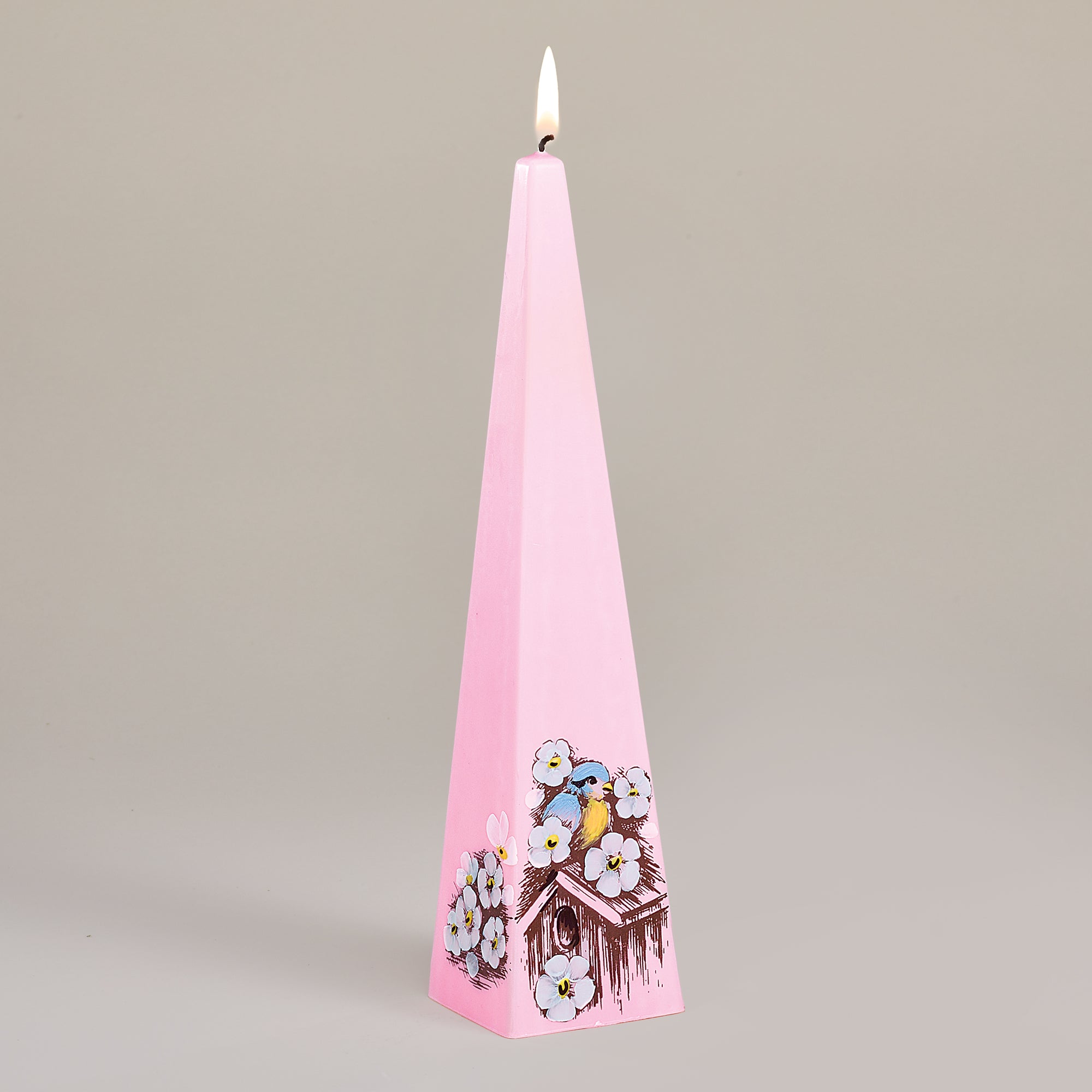 Hand-Painted Pink Birdhouse Candle