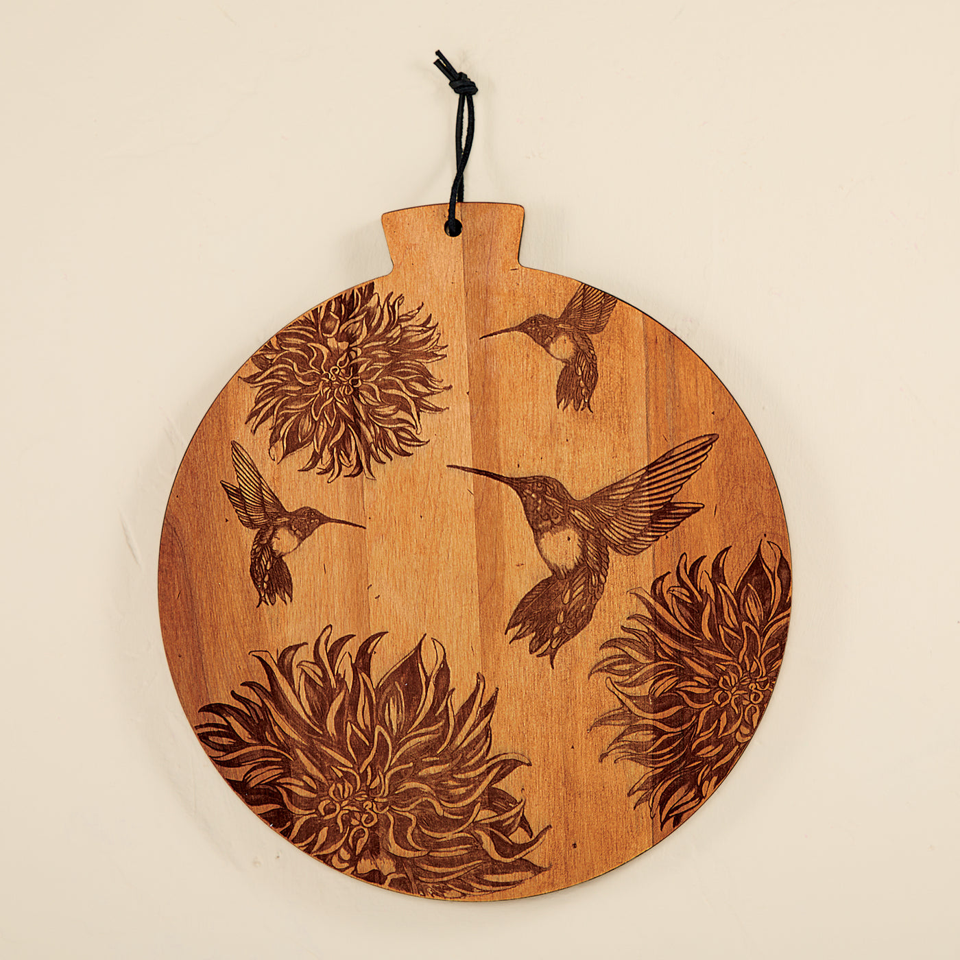 Etched Hummingbirds Round Serving Board
