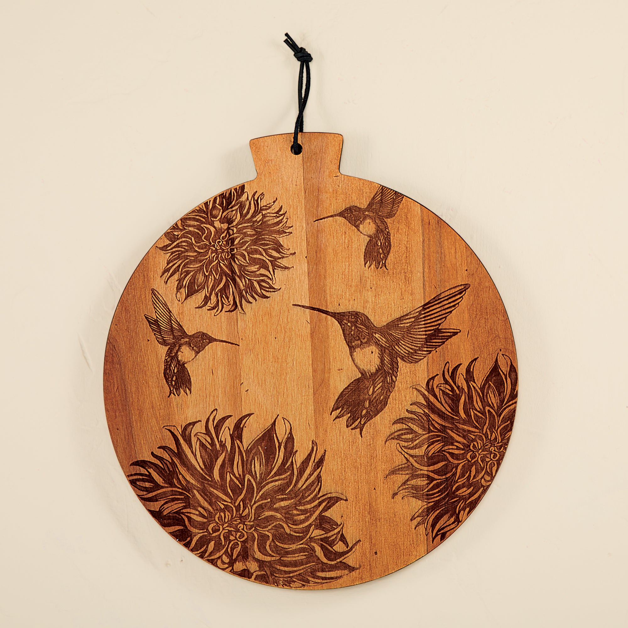 Etched Hummingbirds Round Serving Board