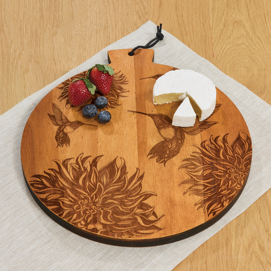 Etched Hummingbirds Round Serving Board