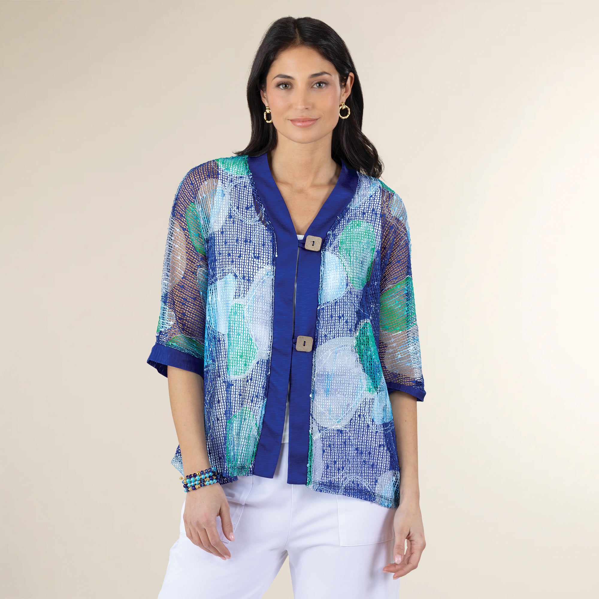 Boucle Dotted Mesh Two-Button Cardigan