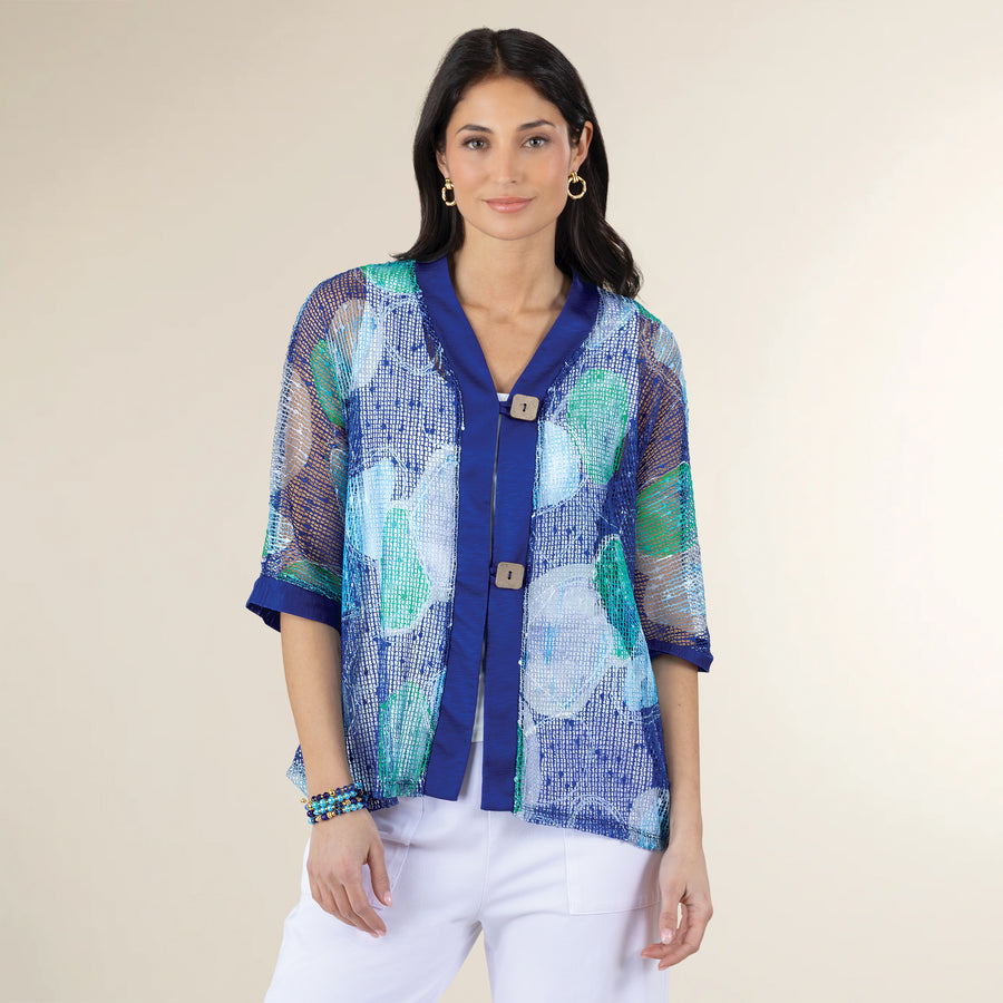 Boucle Dotted Mesh Two-Button Cardigan