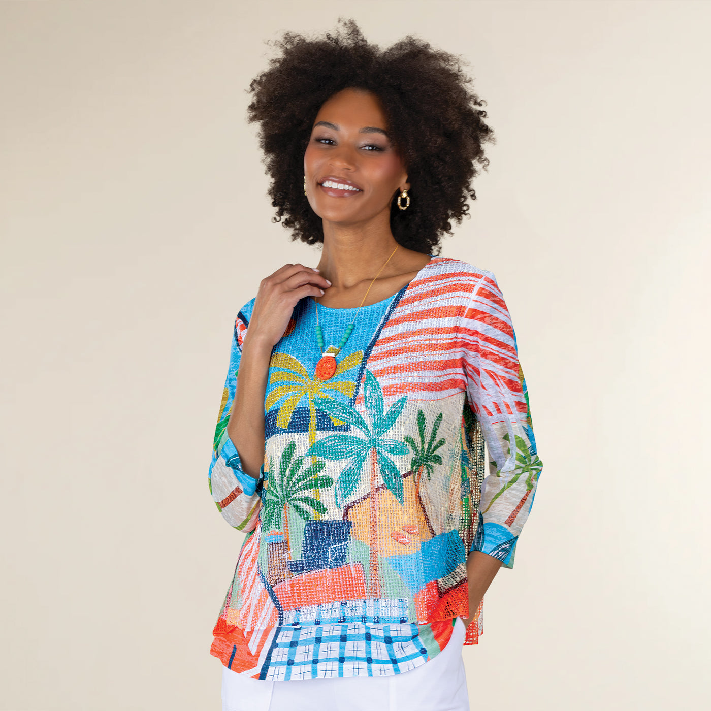 Tropical Boucle Mesh Tunic