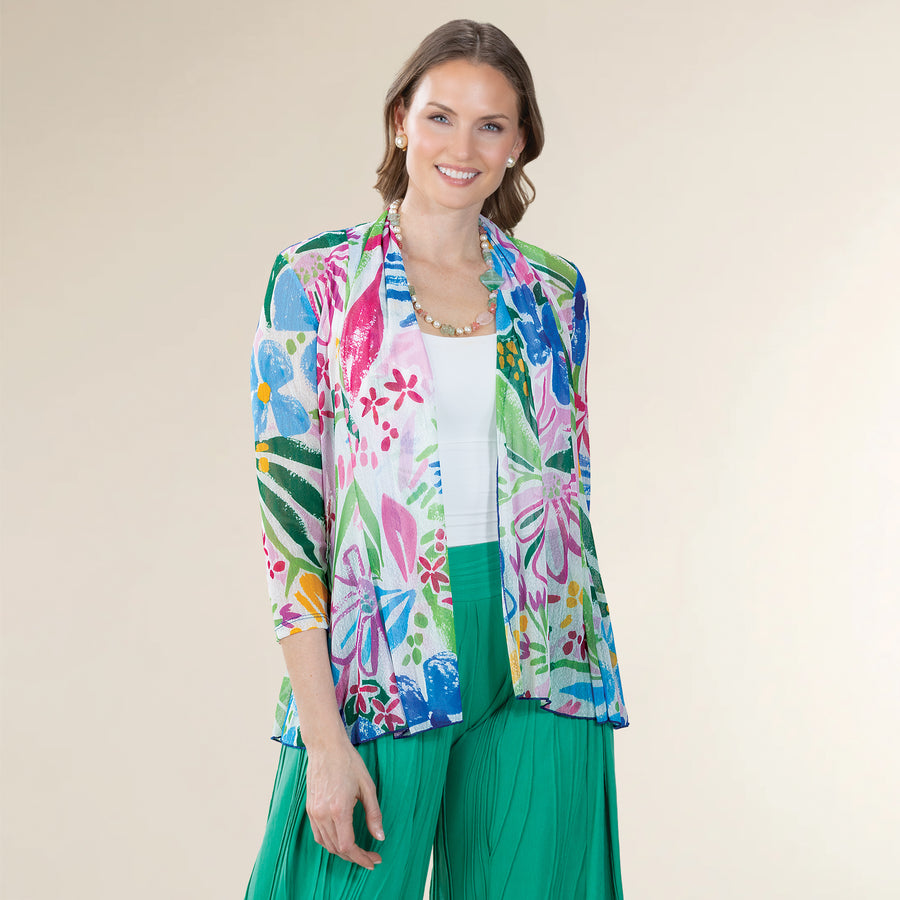 Fancy Florals Draped Mesh Cardigan