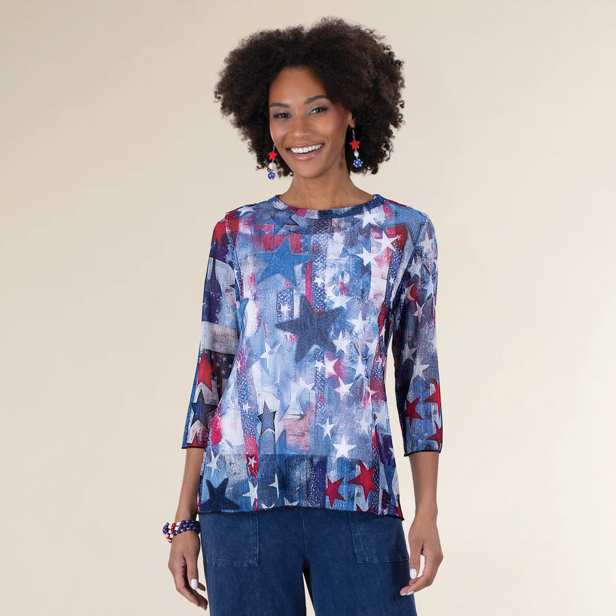 Vintage Print Americana Mesh Top