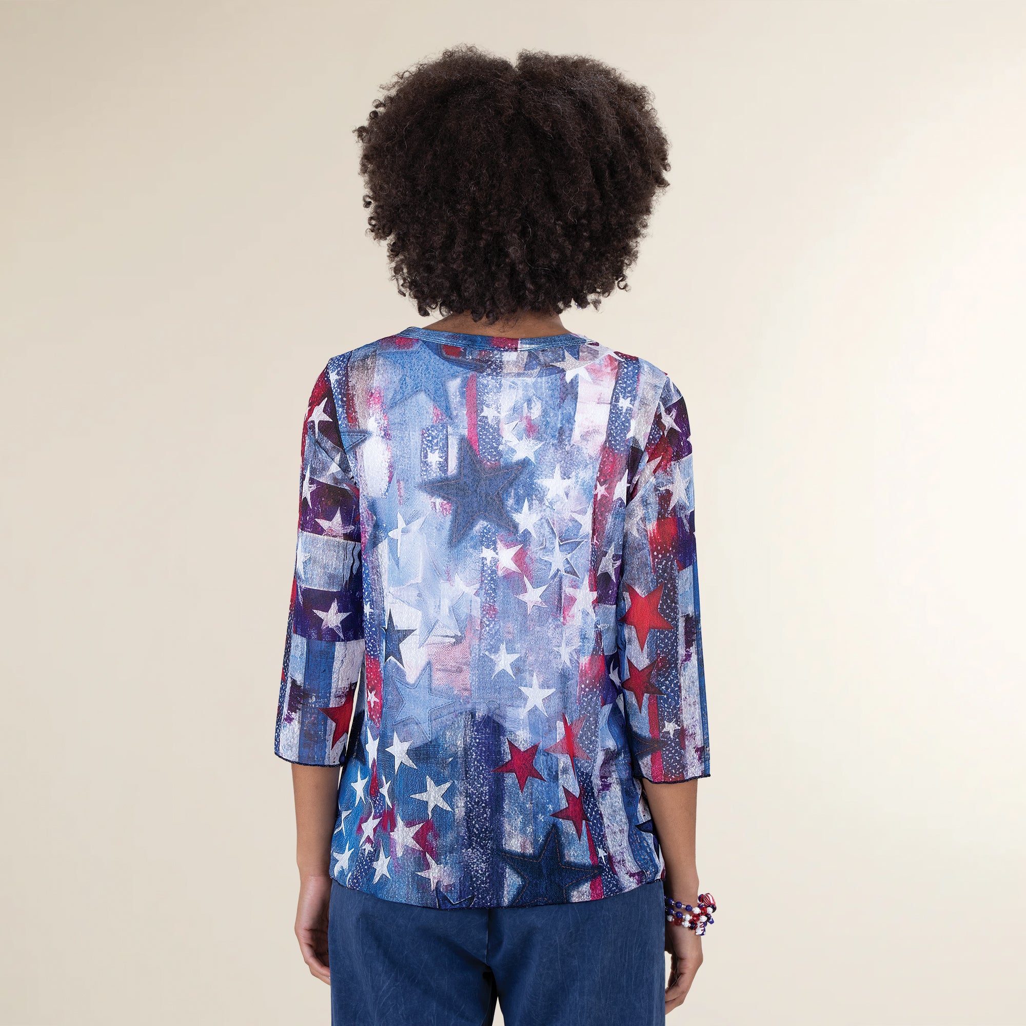 Vintage Print Americana Mesh Top