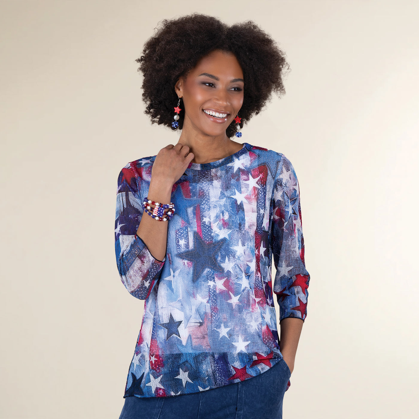 Vintage Print Americana Mesh Top