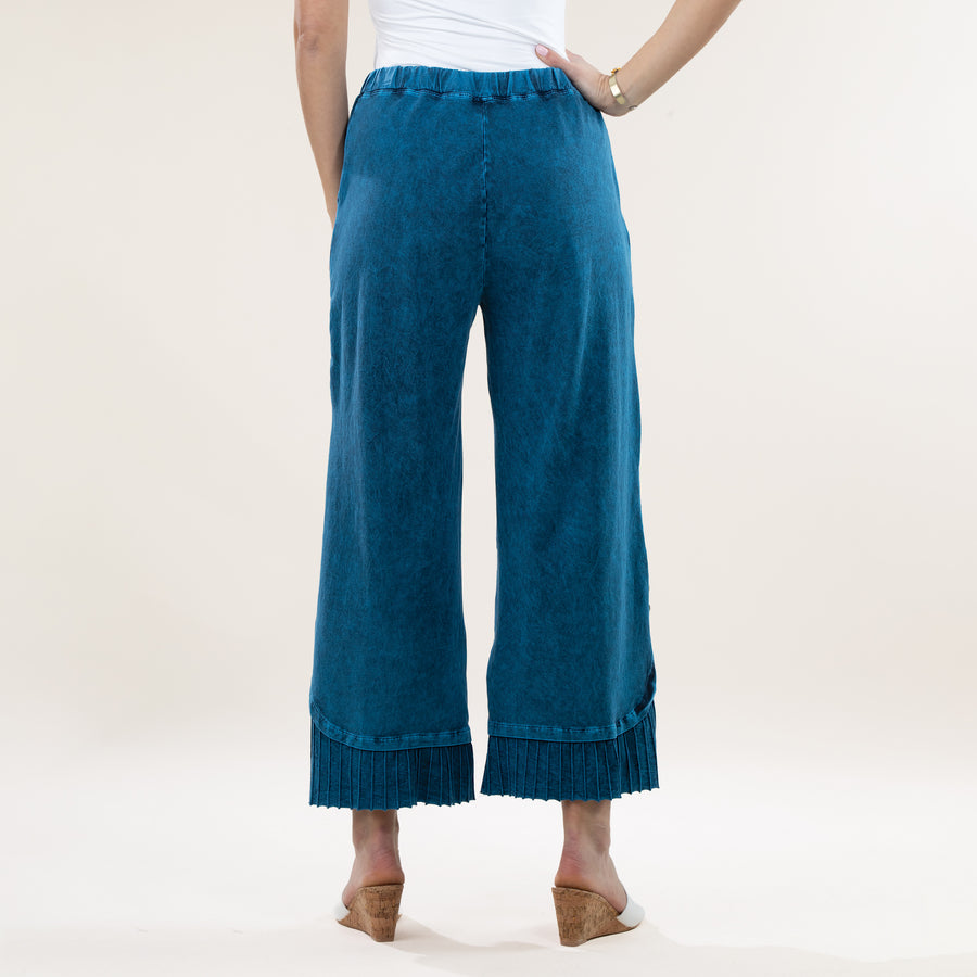 Wide Leg Sapphire Mineral Wash Pleated Pants