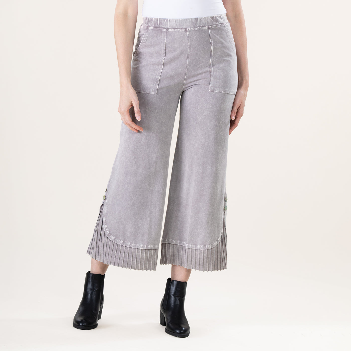 Wide Leg Slate Mineral Wash Pleated Pants