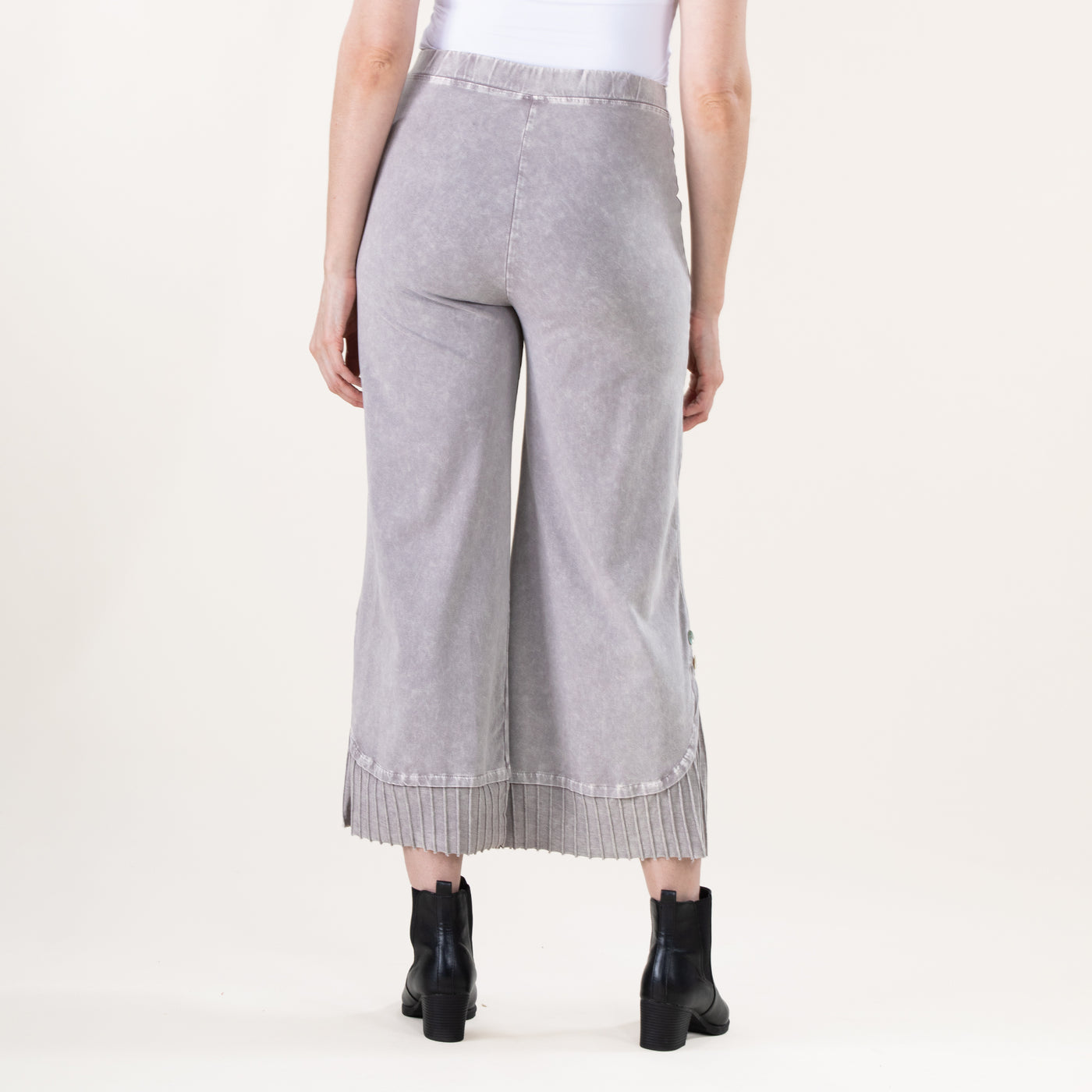 Wide Leg Slate Mineral Wash Pleated Pants