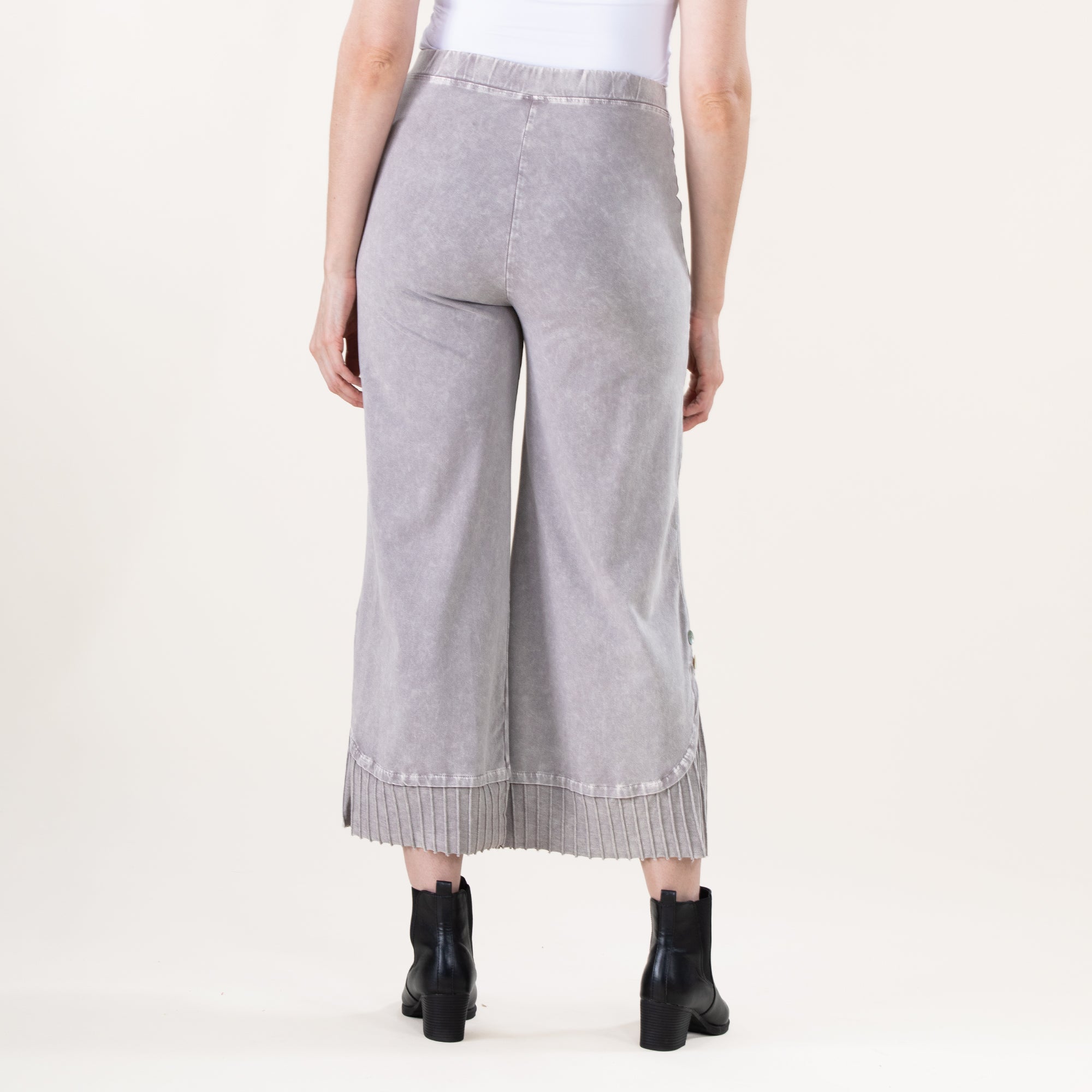 Wide Leg Slate Mineral Wash Pleated Pants