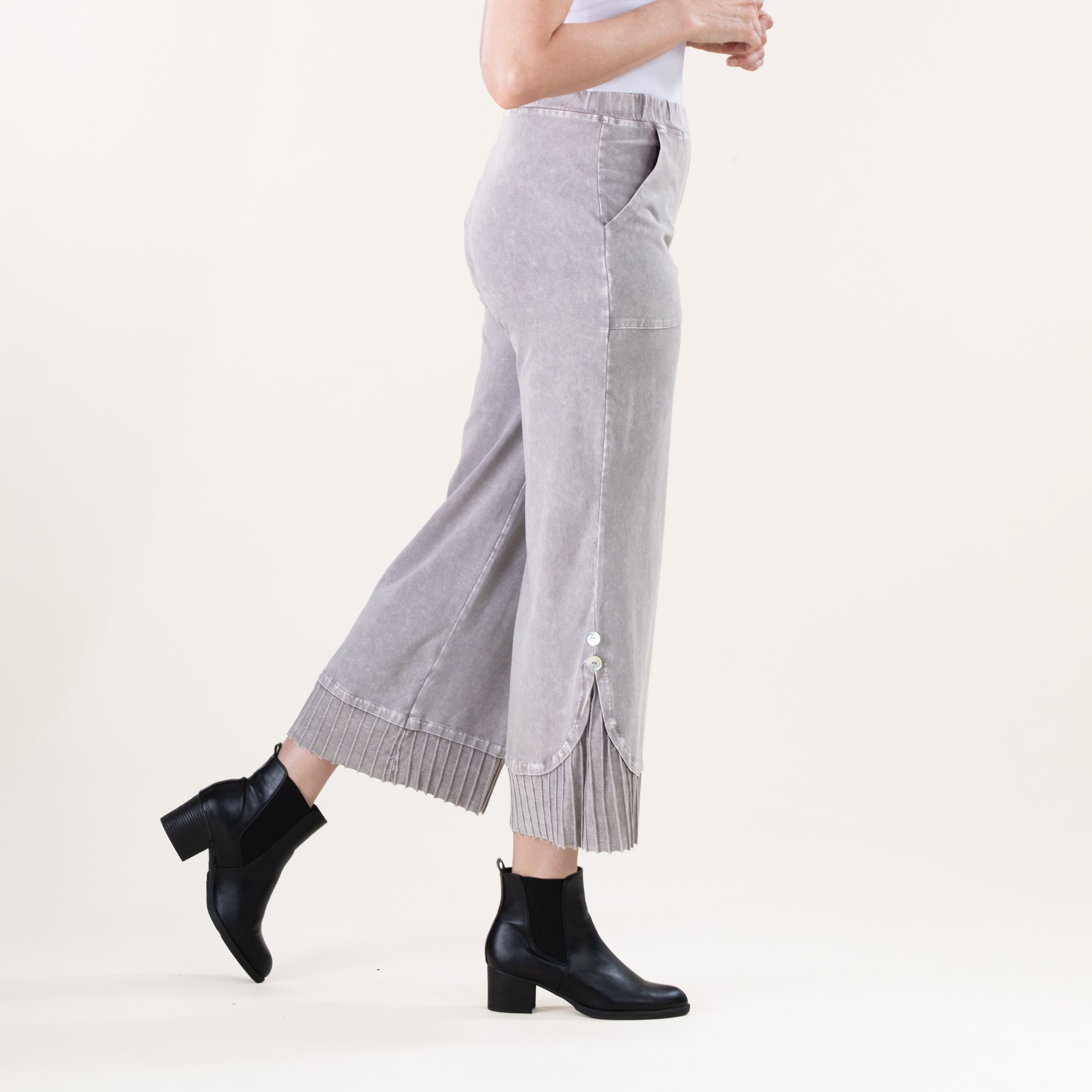 Wide Leg Slate Mineral Wash Pleated Pants