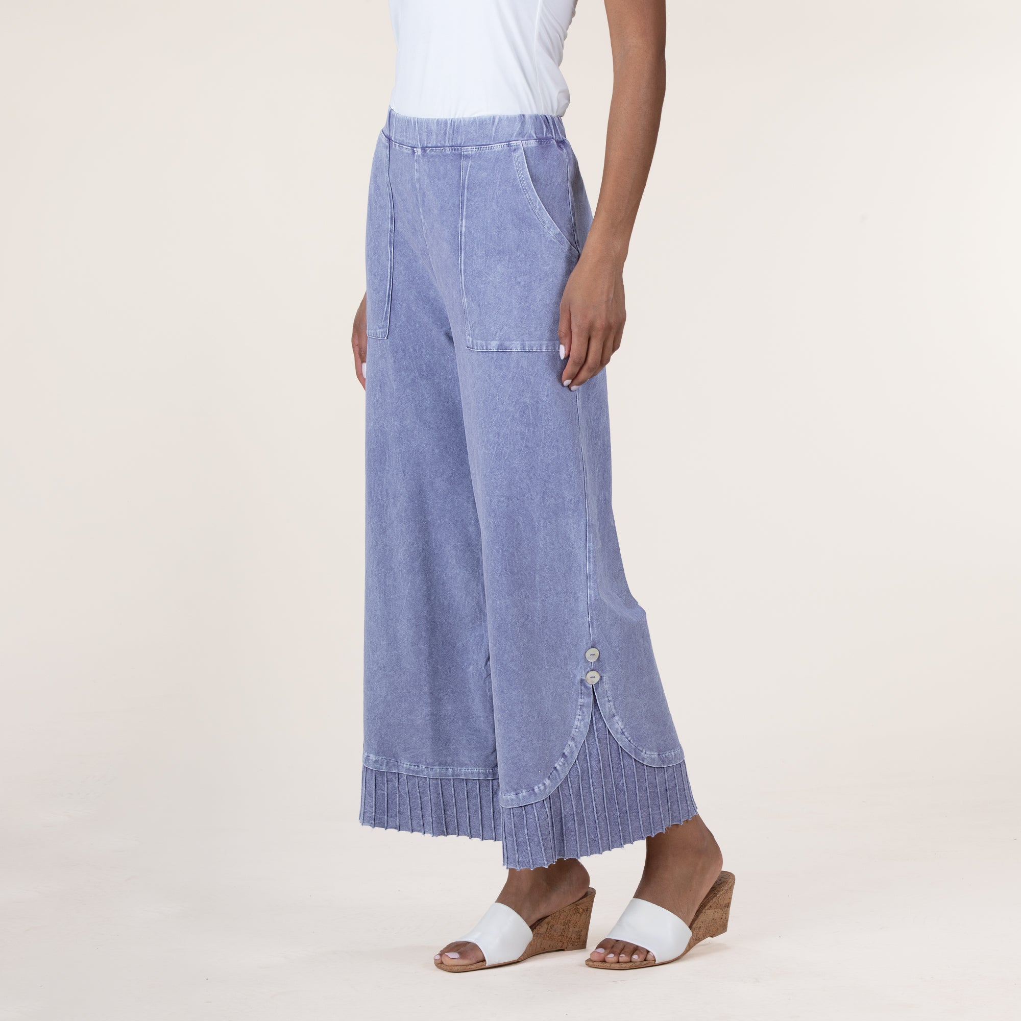 Wide Leg Vintage Blue Pleated Pants