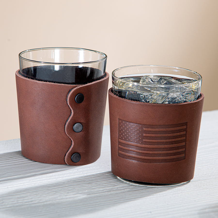 Stars & Stripes Leather Wrapped Whiskey Glass