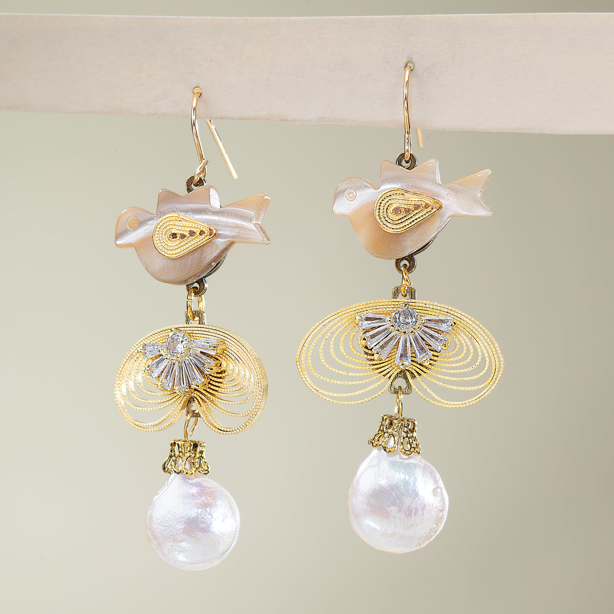 Vintage-Inspired Pearl Bliss Dove & Drops Earrings