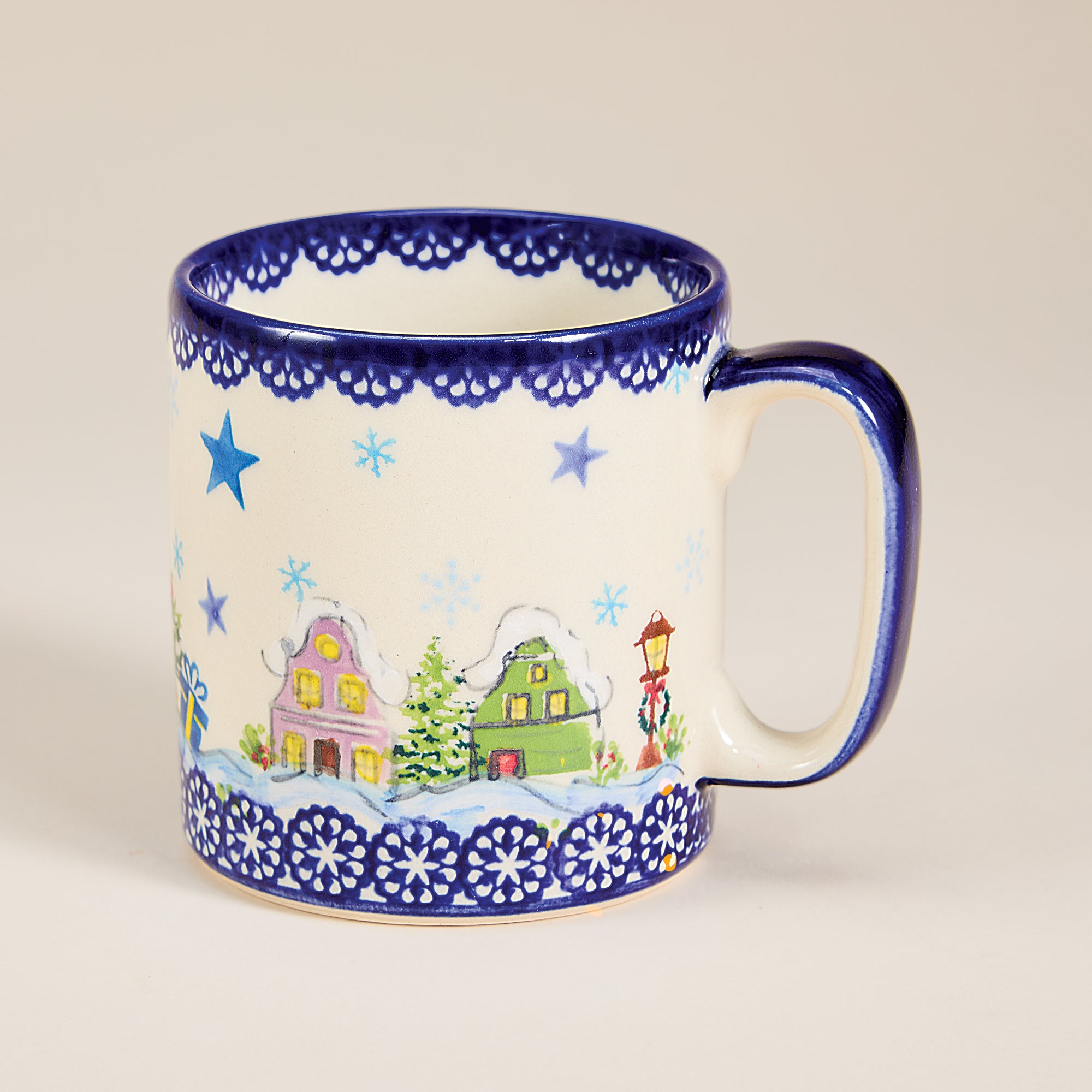 Polish Pottery Snowy Village Lane Mug (Preorder)