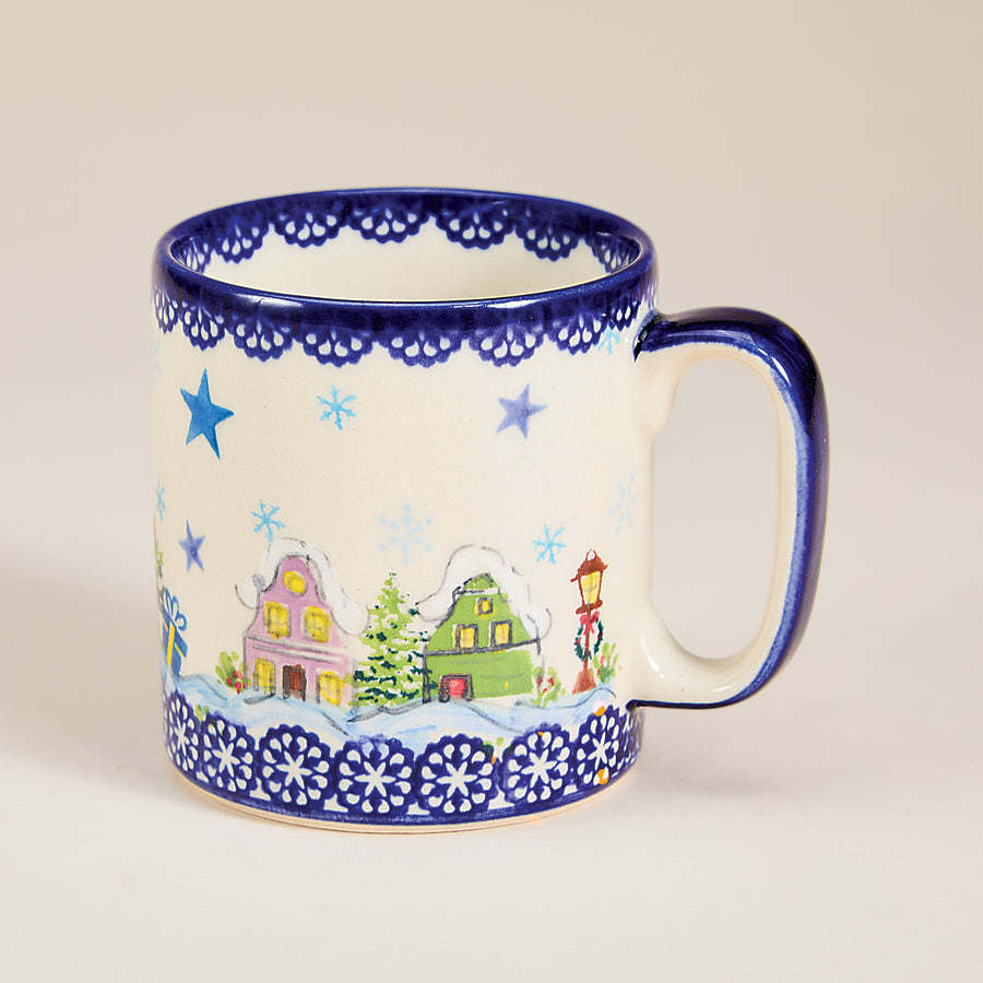 Polish Pottery Snowy Village Lane Mug (Preorder)