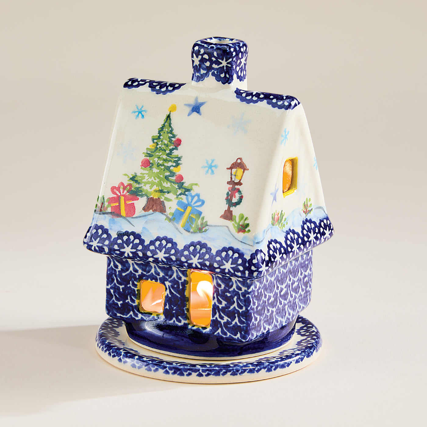 Polish Pottery Snowy Village Lane House Luminary (Preorder)