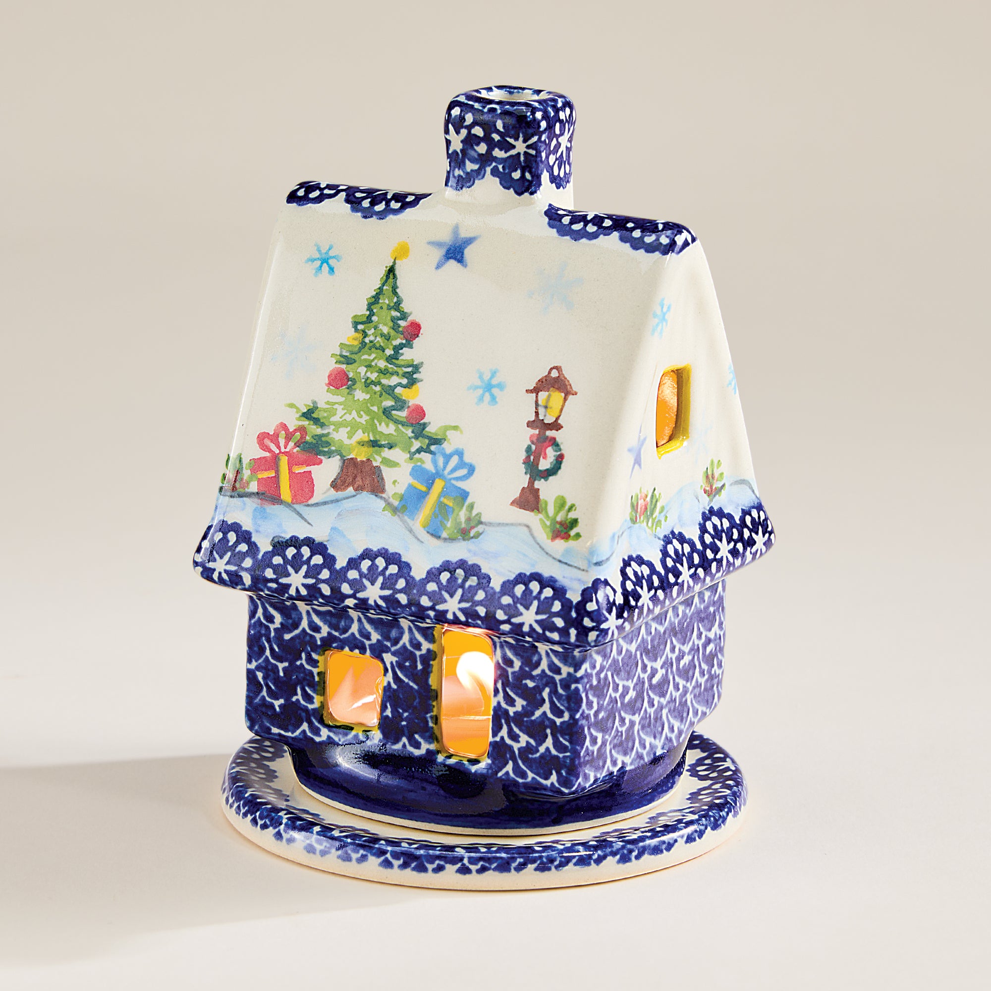 Polish Pottery Snowy Village Lane House Luminary (Preorder)