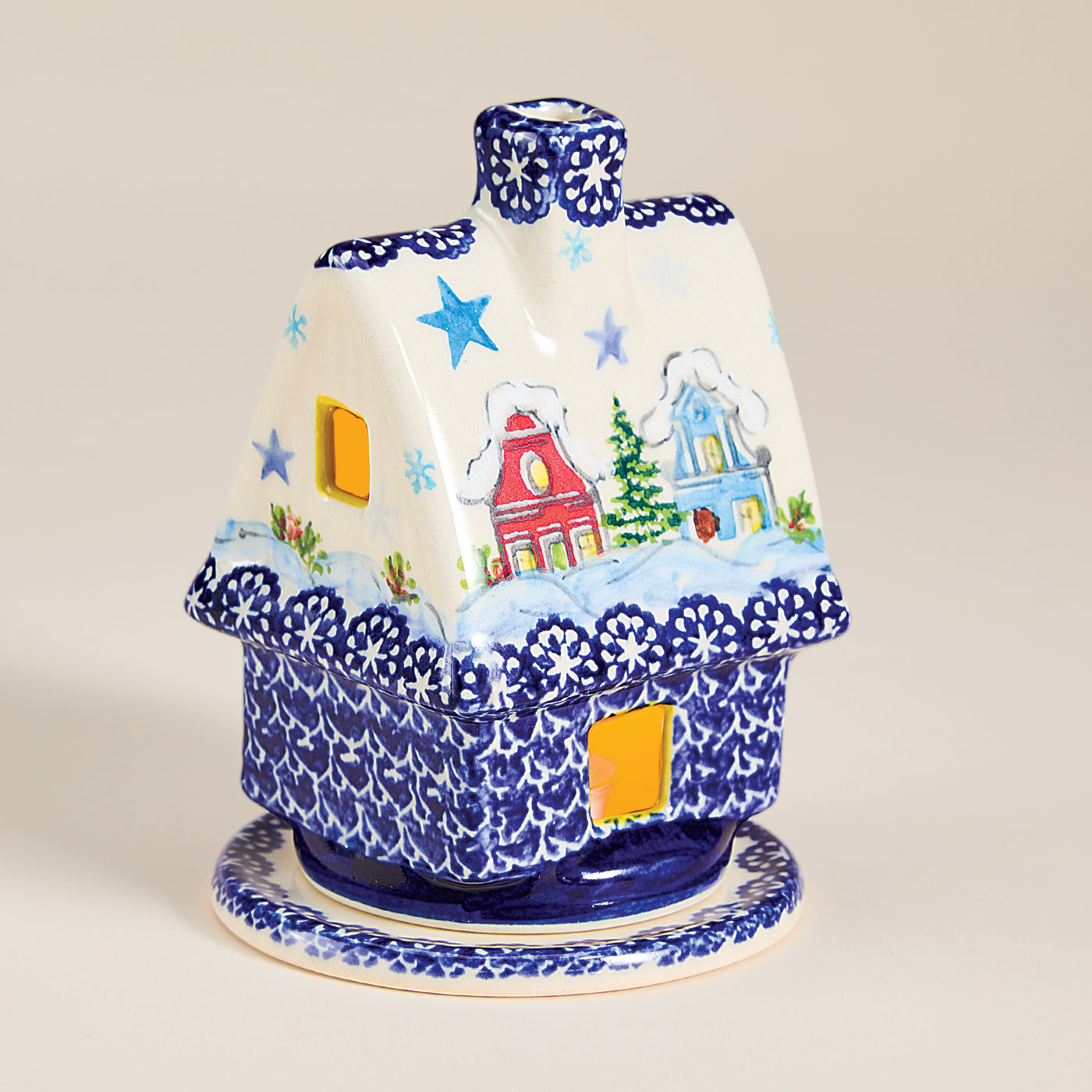 Polish Pottery Snowy Village Lane House Luminary (Preorder)