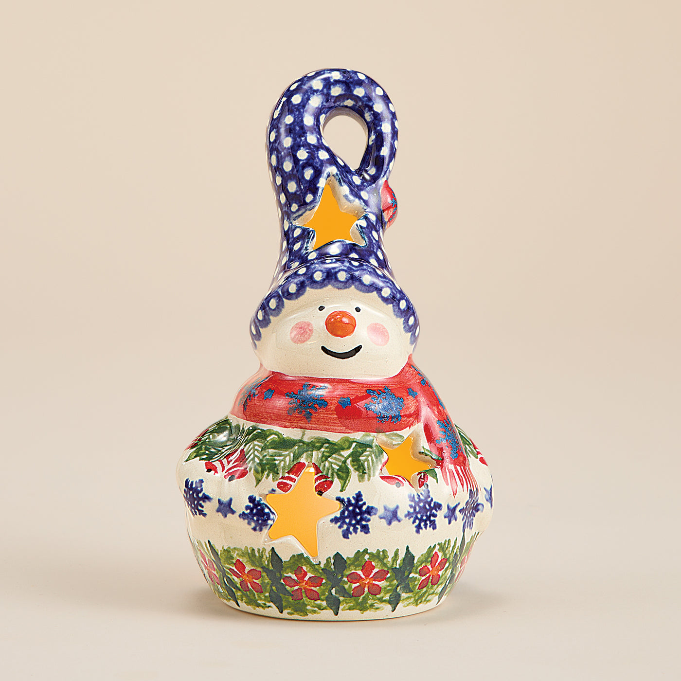 Polish Pottery Jingle Bell Snowman Luminary