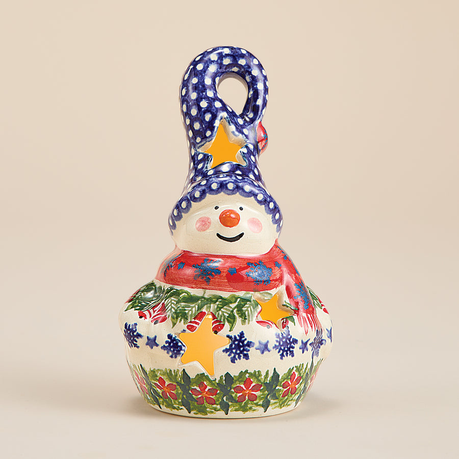 Polish Pottery Jingle Bell Snowman Luminary