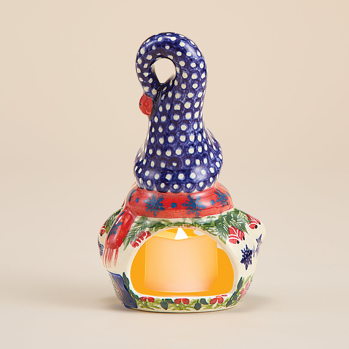 Polish Pottery Jingle Bell Snowman Luminary